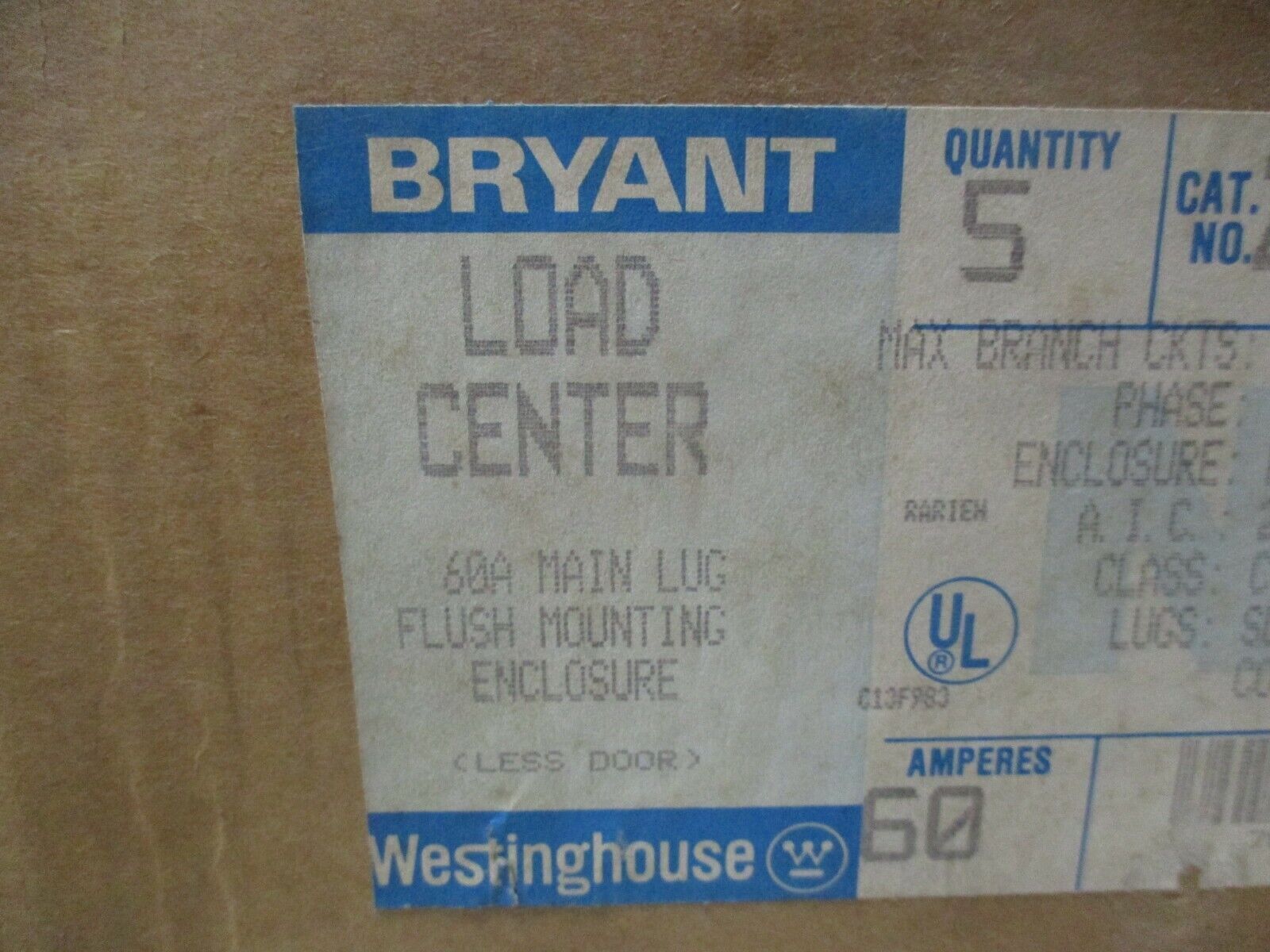 Westinghouse Main Lug Load Center 2-4-60FLN 60A 120/240V *Box of 5* New Surplus