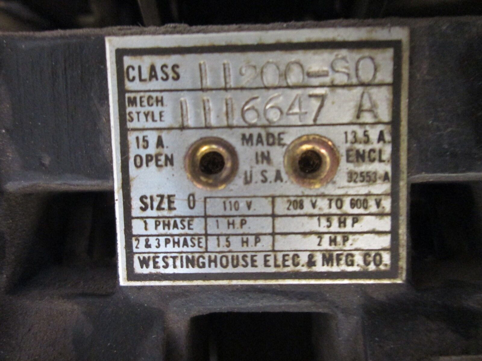 Westinghouse Starter 11200-S0 Size 0 110V Coil Used