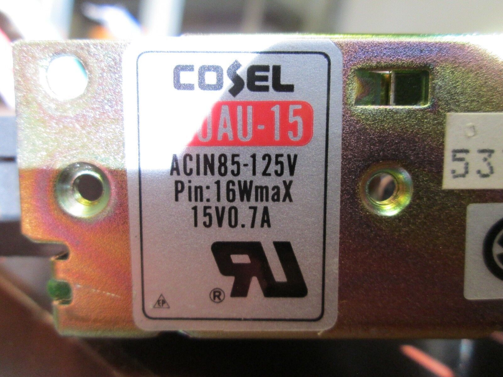 Cosel Power Supply K10AU-15 Input: 85-125VAC Output: 15V 0.7A Used