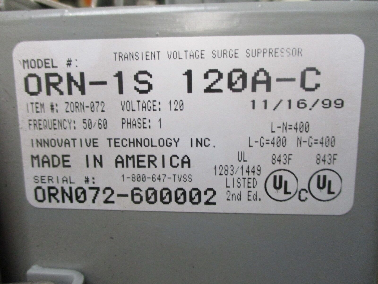 Innovative Technology The IT Protector Orion Surge Suppressor ORN-1S 120A-C Used