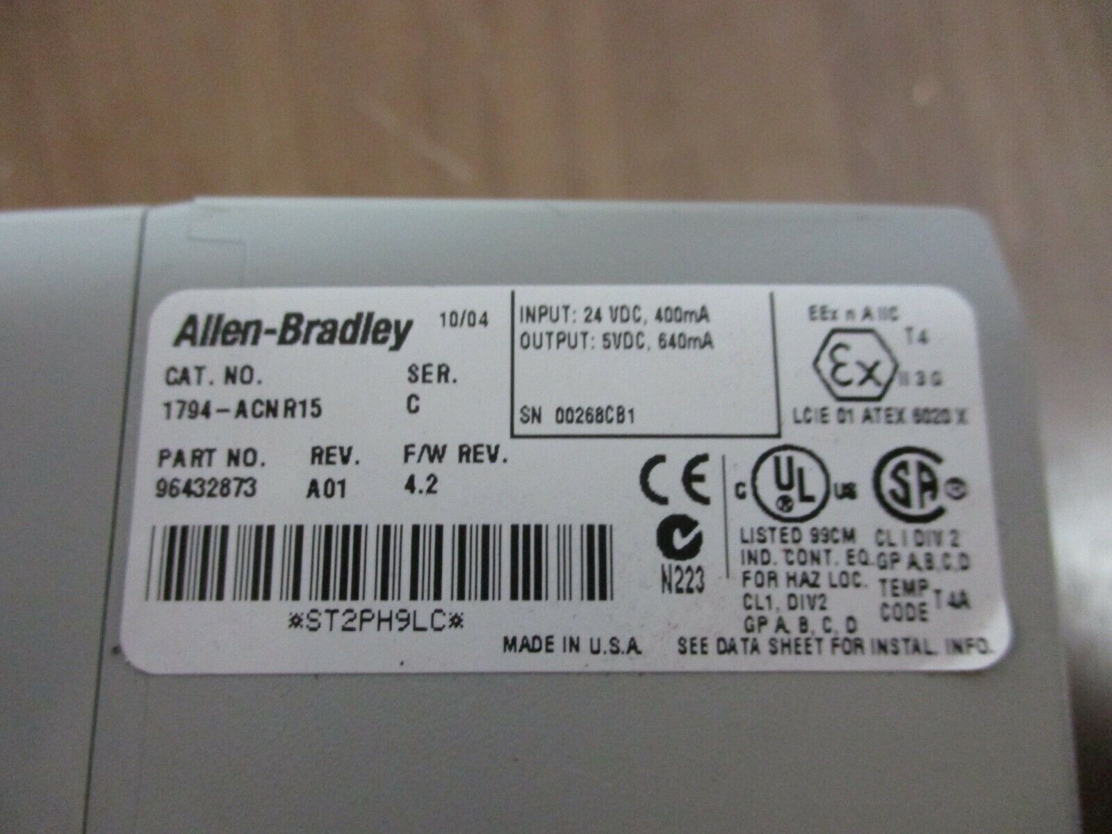 Allen-Bradley Flex I/O ControlNet Redundent Media Adaptor 1794-ACNR15 Rev. A01