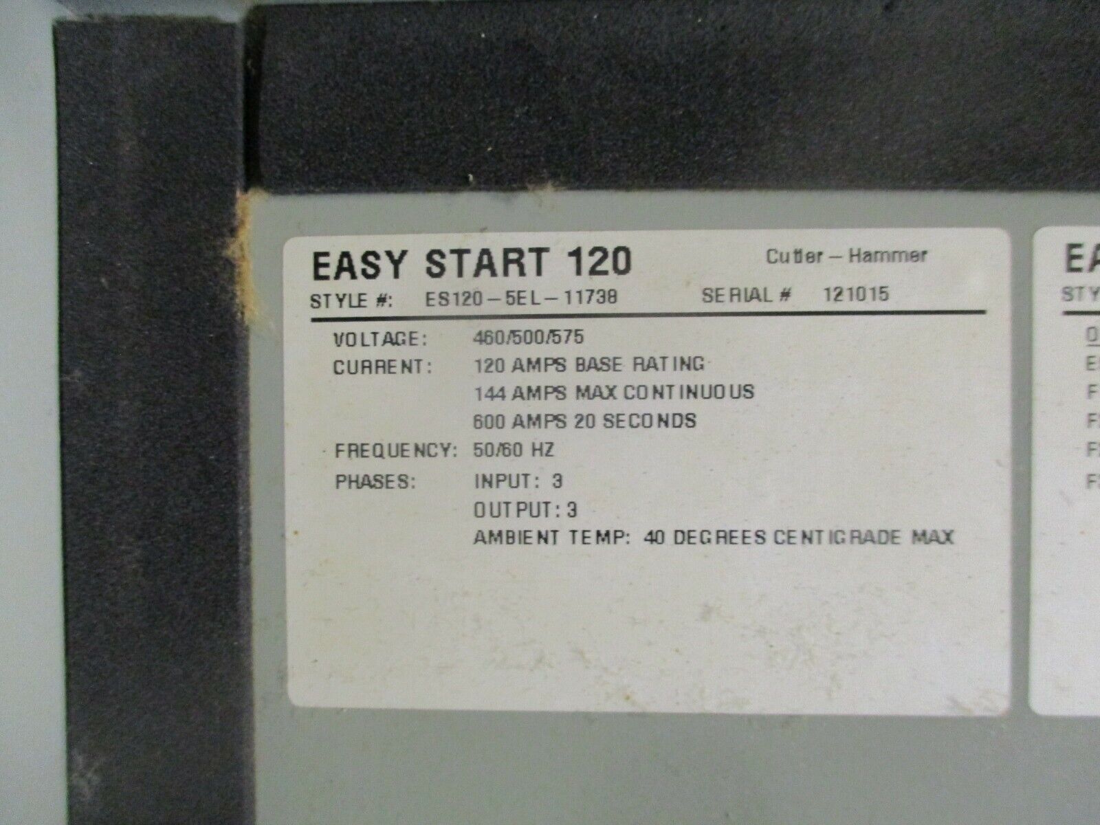 Cutler-Hammer Easy-Start Soft Start ES120-5EL-11738 460/500/575V 120A 50/60Hz