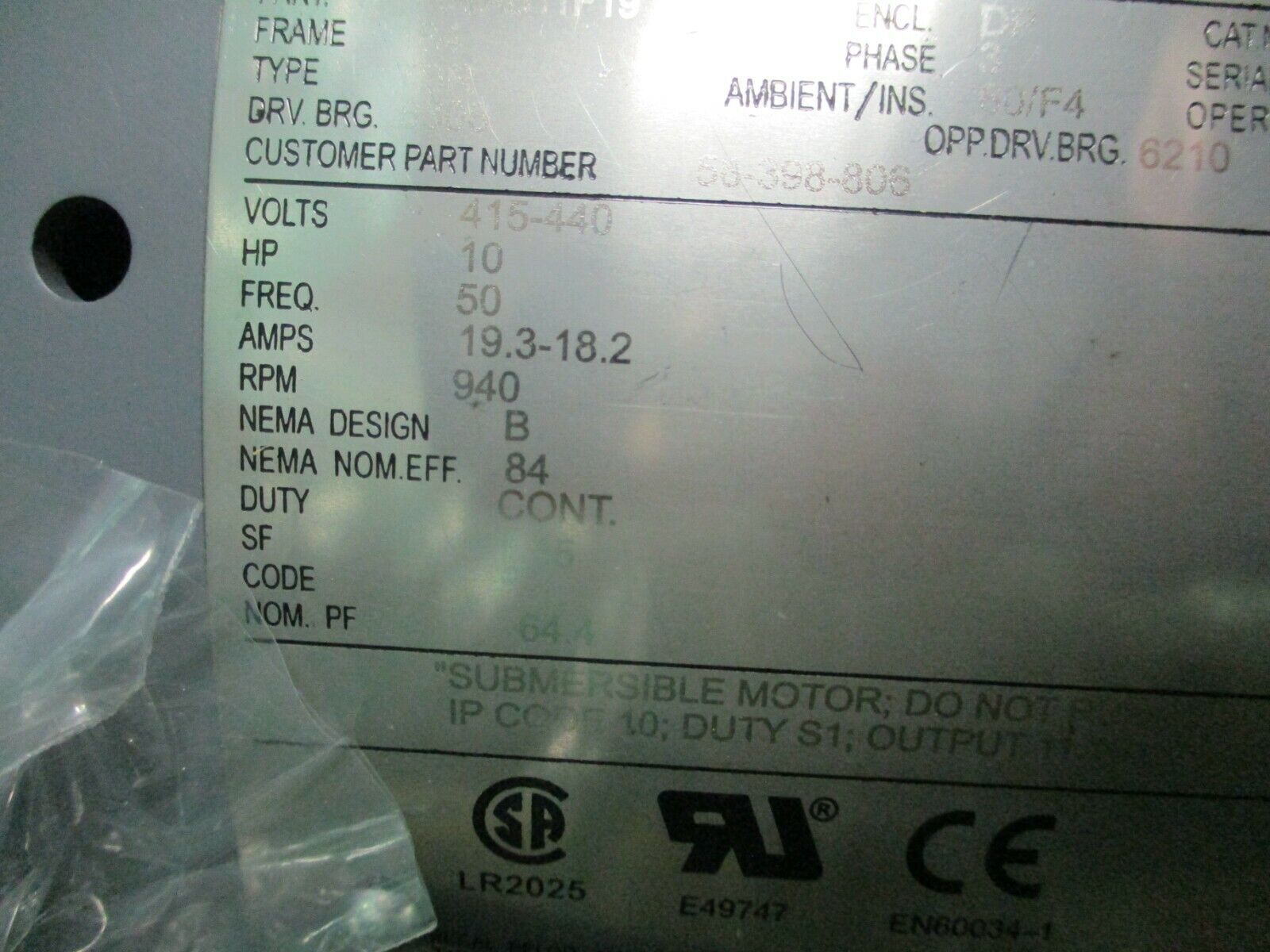 Century AC Motor PJ4AB11F19 10HP 940RPM 184 Frame DP Enclosure New Surplus