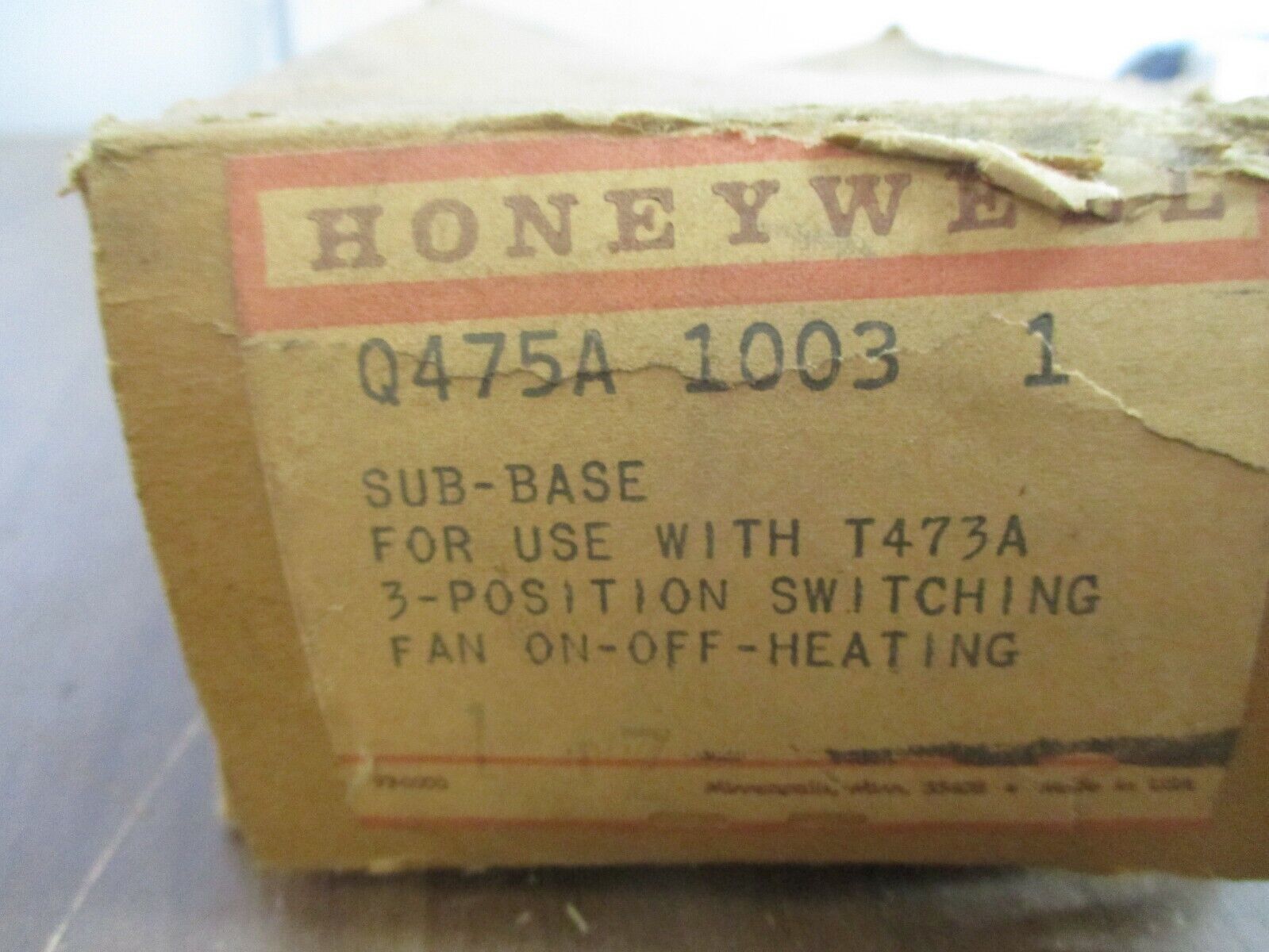 Honeywell Sub-base Q475A 1003 1 For Use w/ T473A 3-Position Switching