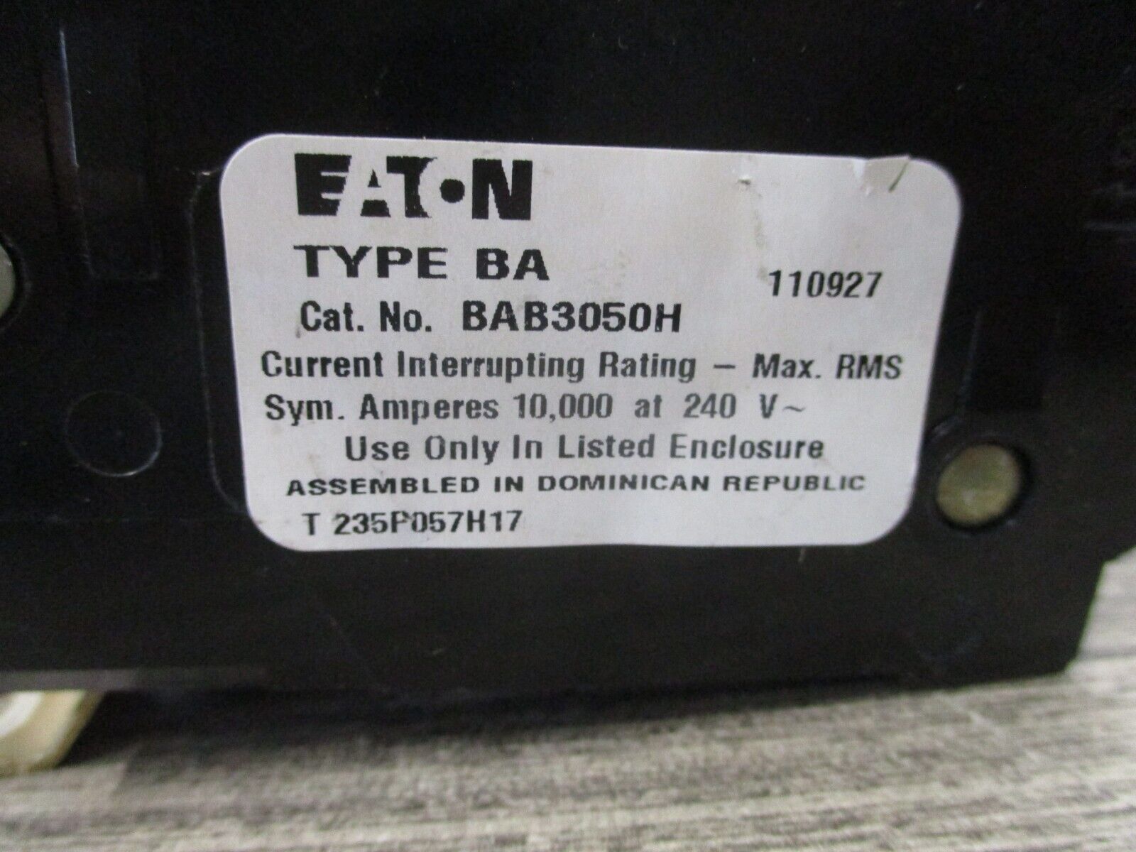 Eaton Type BA Circuit Breaker BAB3050H 50A 240V 3P Used
