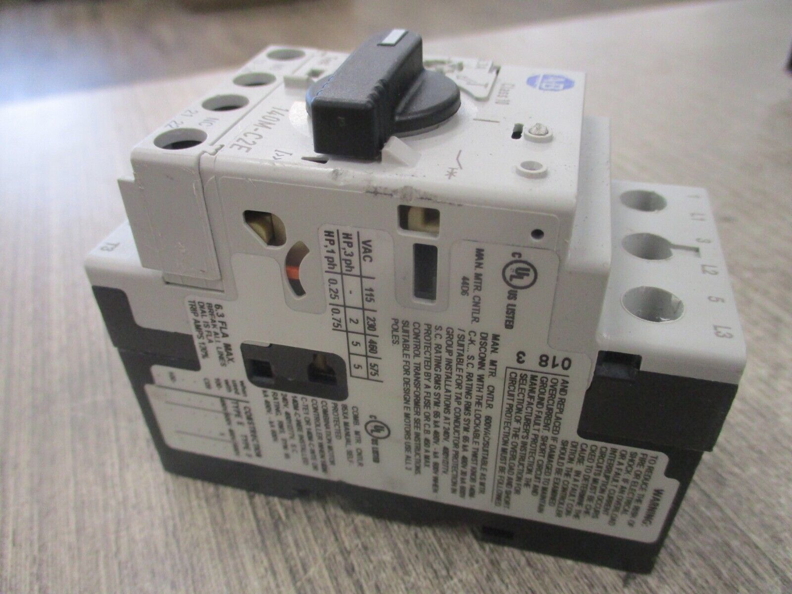 Allen-Bradley Manual Motor Protector 140M-C2E-B63 Ser. C Trip: 4.0-6.3A