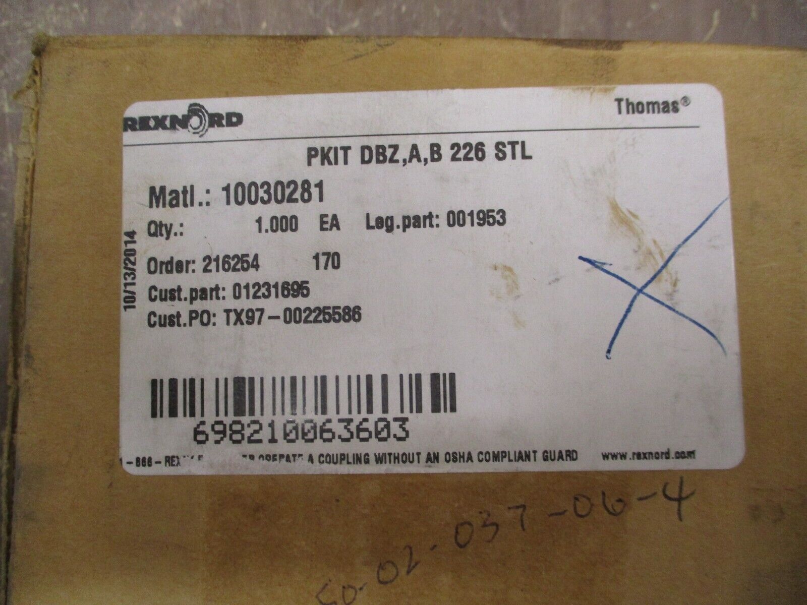 Rexnord Coupling Bolt Kit 10030281 New Surplus
