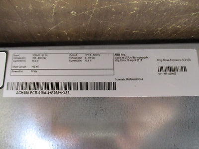 ABB ACH550 AC Drive w/ Disconnect ACH550-PCR-015A-4+B055+K452 10HP 3Ph w/ Keypad