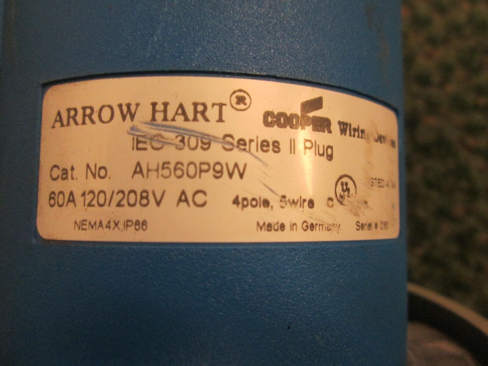Cooper / Arrow Hart Plug & Receptacle AH560P9W 60A 120/208V 4P 5W