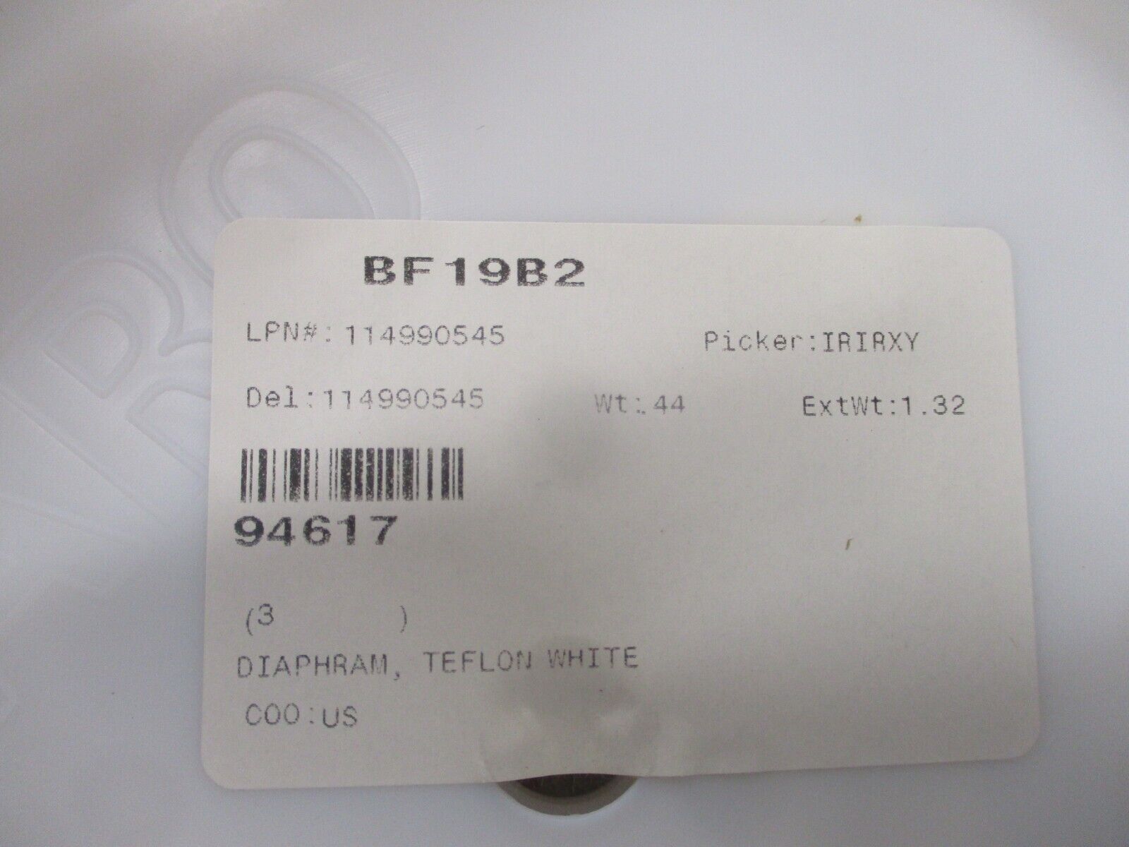 Ingersoll Rand White Teflon Diaphragm 94617 New Surplus