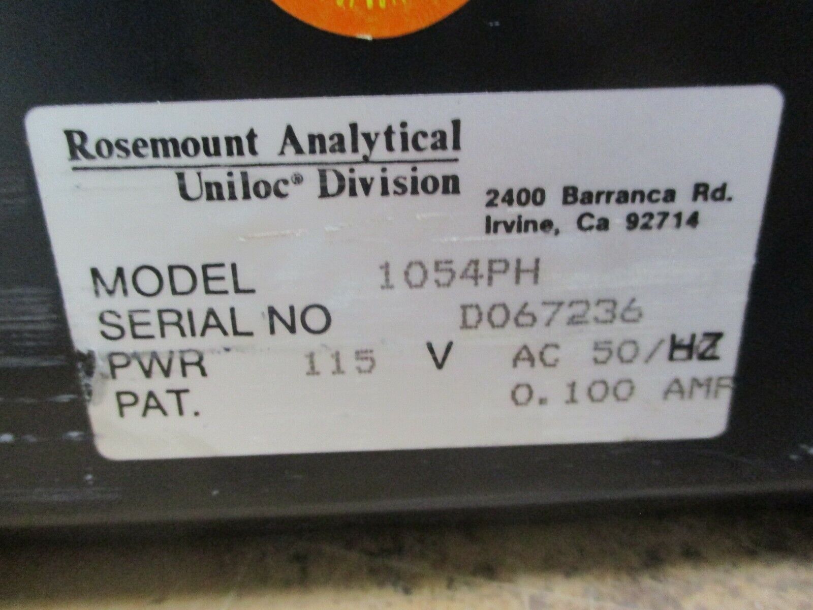 Rosemount Analytical Uniloc pH Analyzer 1054PH 115V 50/60Hz 0.100A Used