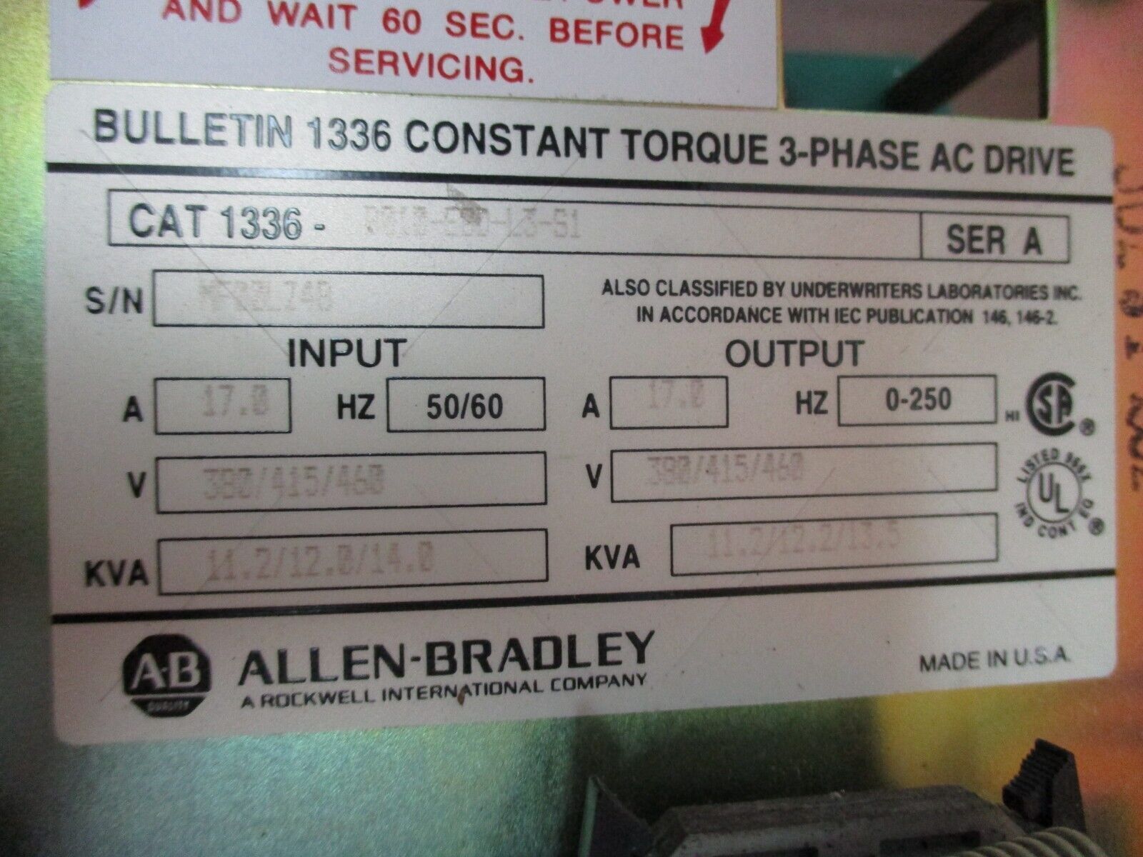 Allen-Bradley 1336 AC Drive 1336-B010-EOD-L3-S1 10HP *Open Chassis* Used