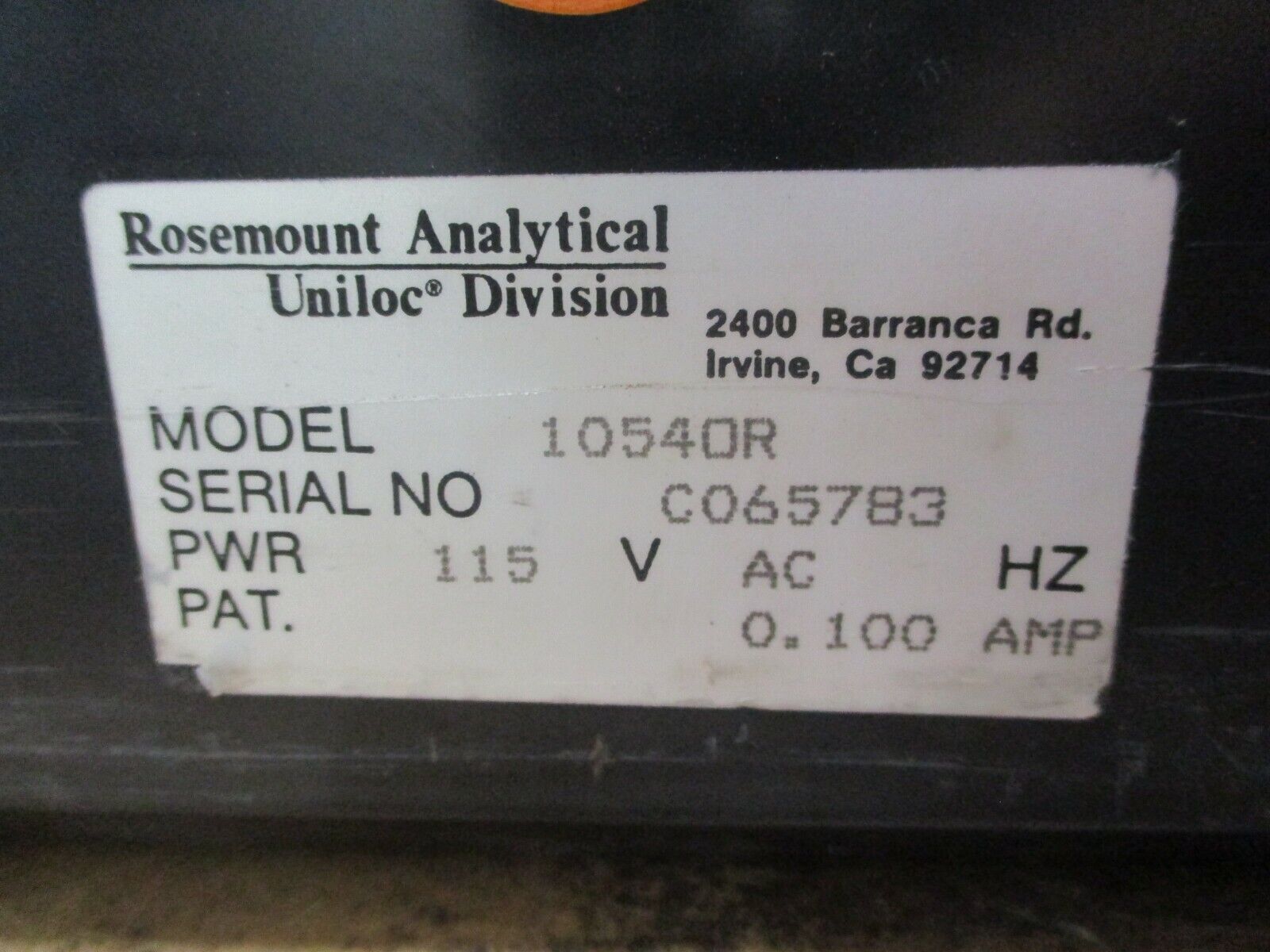 Rosemount Analytical Uniloc ORP Analyzer 1054OR 115VAC 0.100A *Broken Case* Used