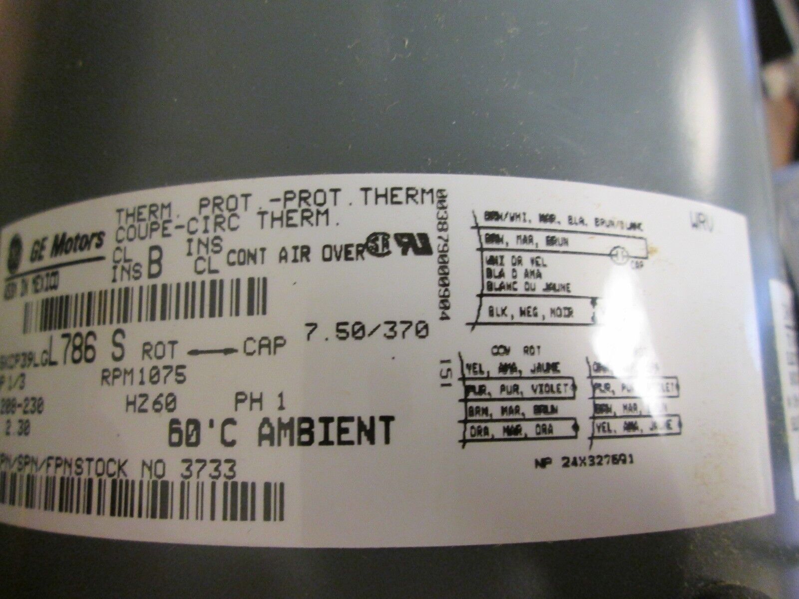 GE Permanent Split Capacitor Motor 3733 1/3HP 1075RPM 208-230V New Surplus