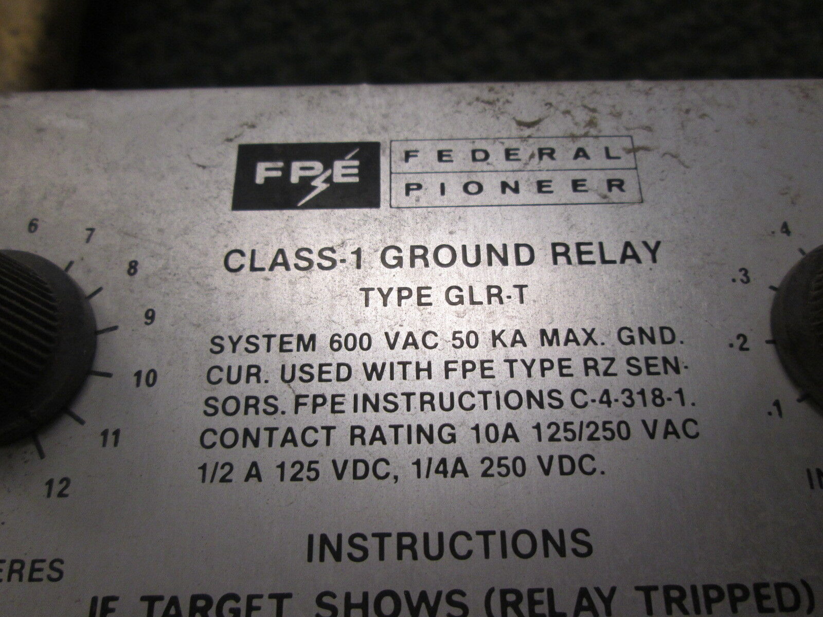 FPE Ground Fault Relay & Sensor GLR-T/142-064W 50 KA 600V Trip: 100-1200A Used