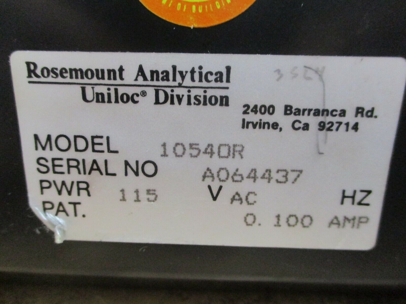 Rosemount Analytical Uniloc ORP Analyzer 1054OR 115VAC 0.100A Used