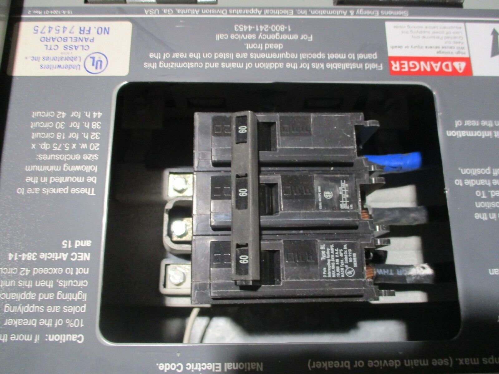 Siemens S1 Main Breaker Panel S1C30BL060CTS, 60A 3P Main 3Ph 4W 30 Circuit Used
