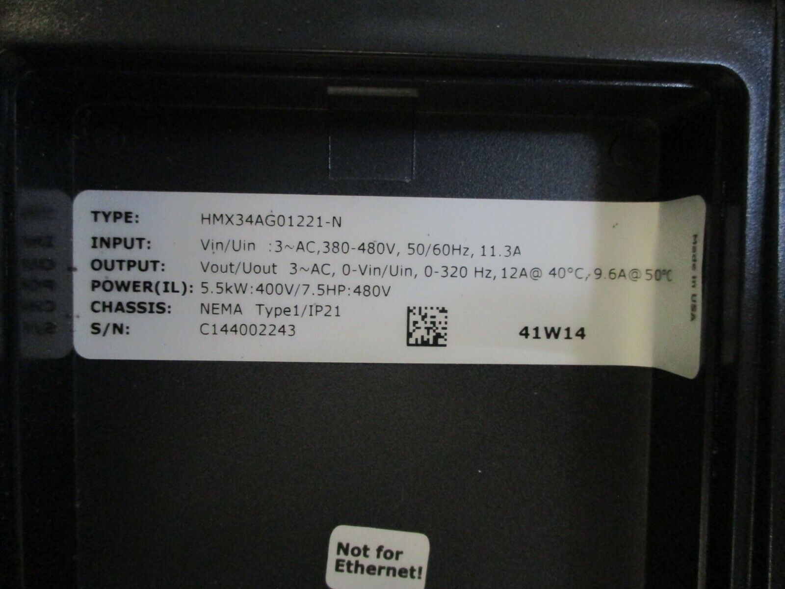 Eaton H-Max Series AC Drive / Intellipass Bypass HMX01134NA 7.5HP 3Ph Used