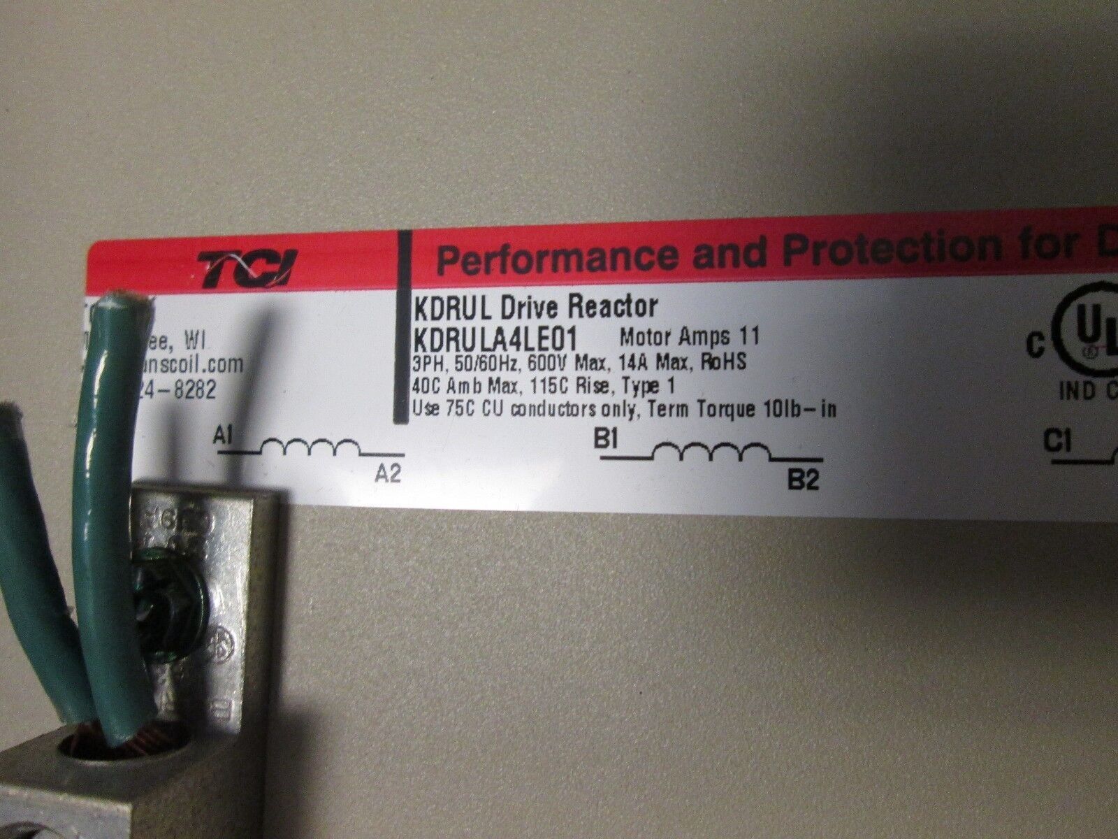 TCI Drive Reactor KDRULA4CE01 11A 600V 3Ph 50/60Hz Used