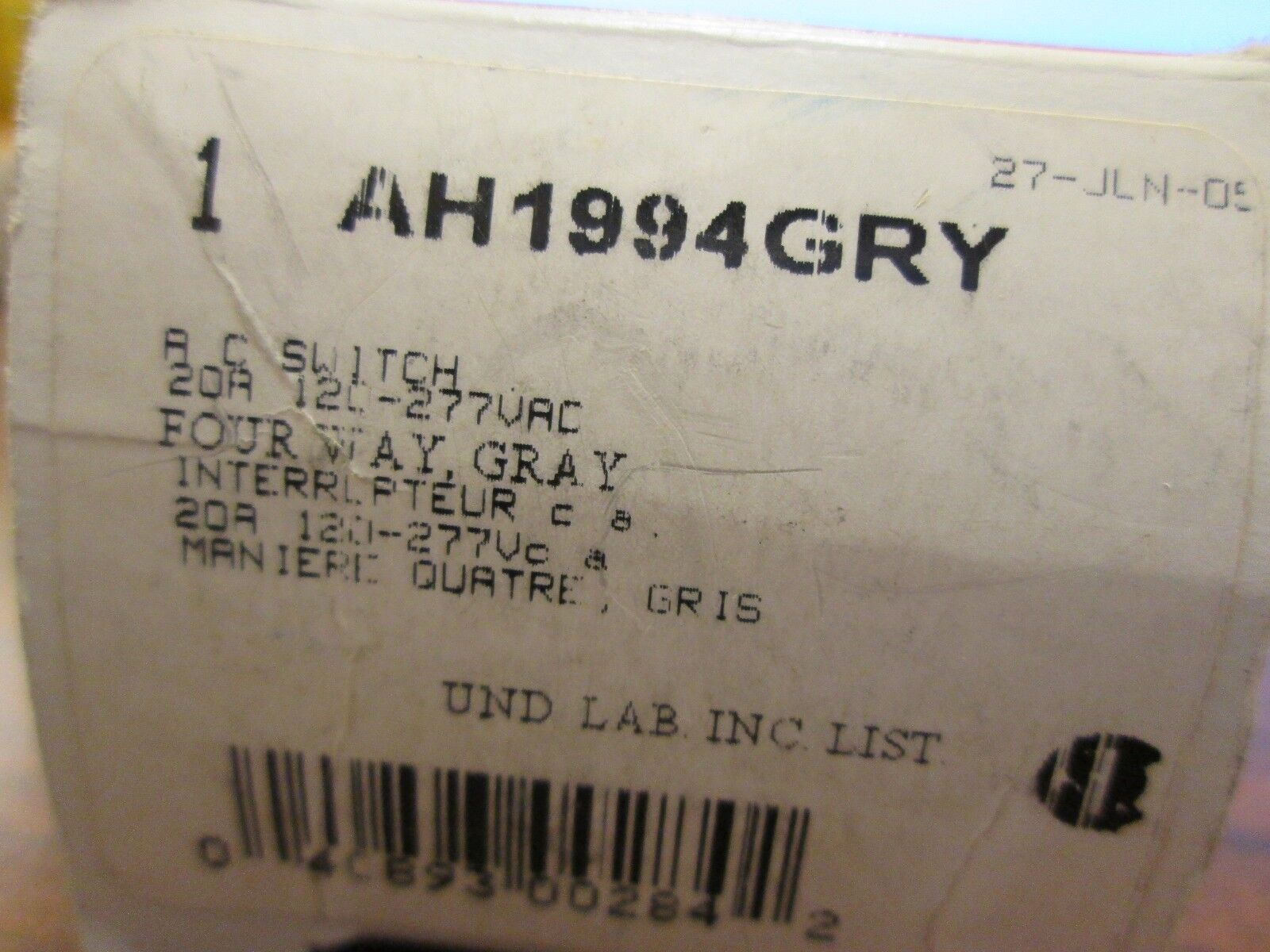 Cooper Switch AH1994GRY 20A 120/277V New Surplus