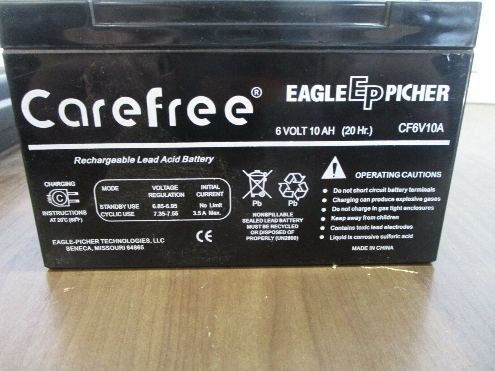 Eagle Picher Carefree Lead Acid Battery CF6V10A 6V 10AH *No Box* New Surplus