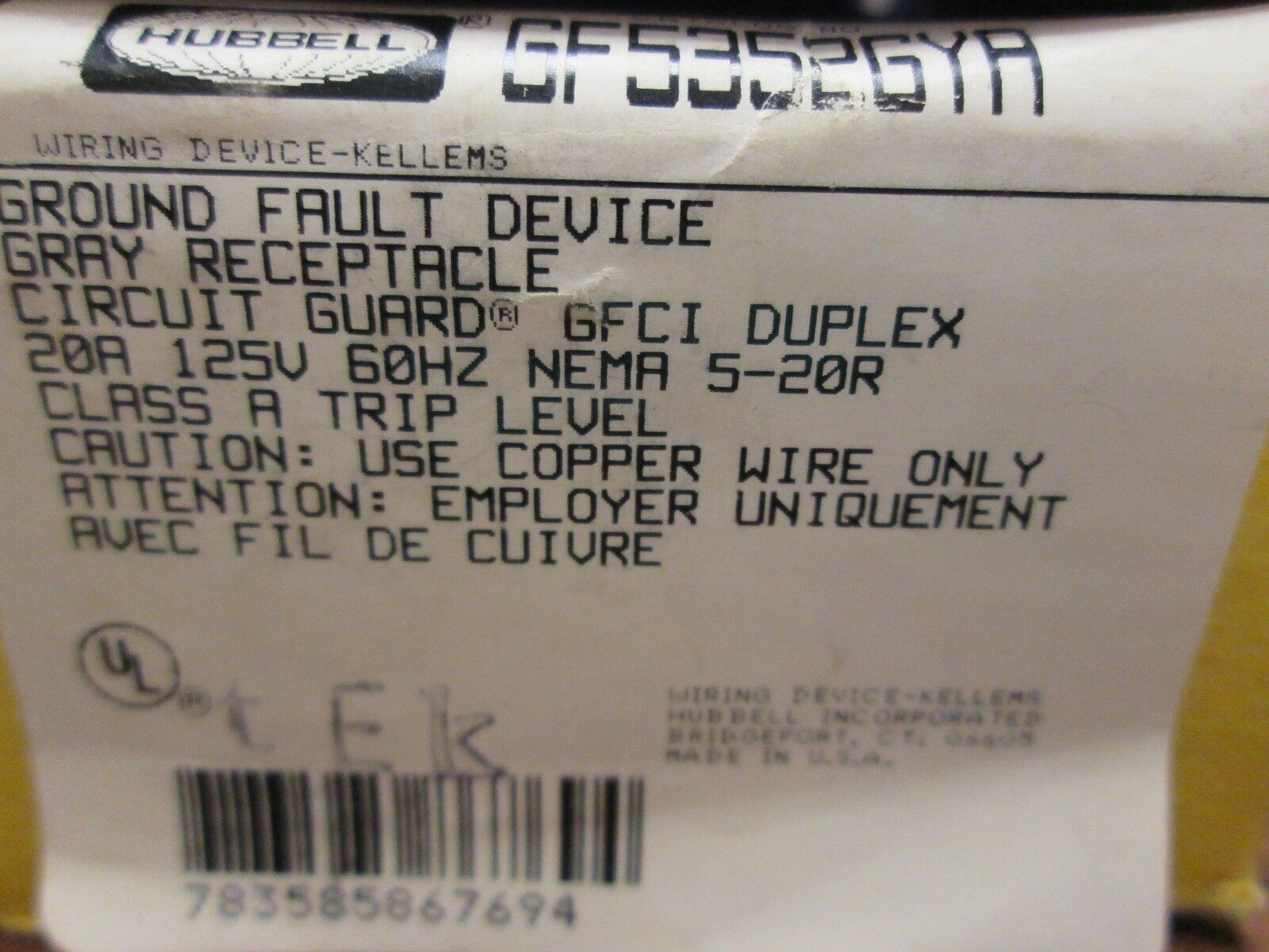 Hubbell GF5352GYA Ground Fault Device New in box