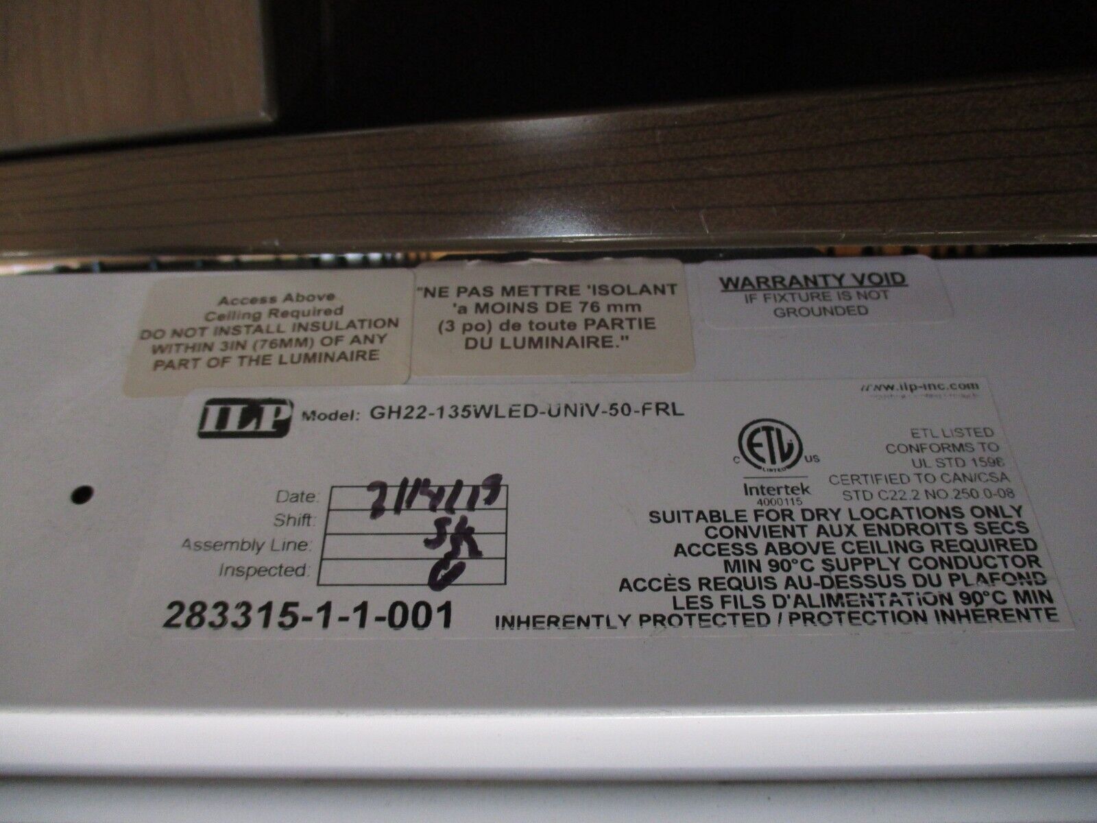 ILP Recessed Grid Frame High Bay GH22-135WLED-UNIV-50-FRL 2' x 2' 135W LED