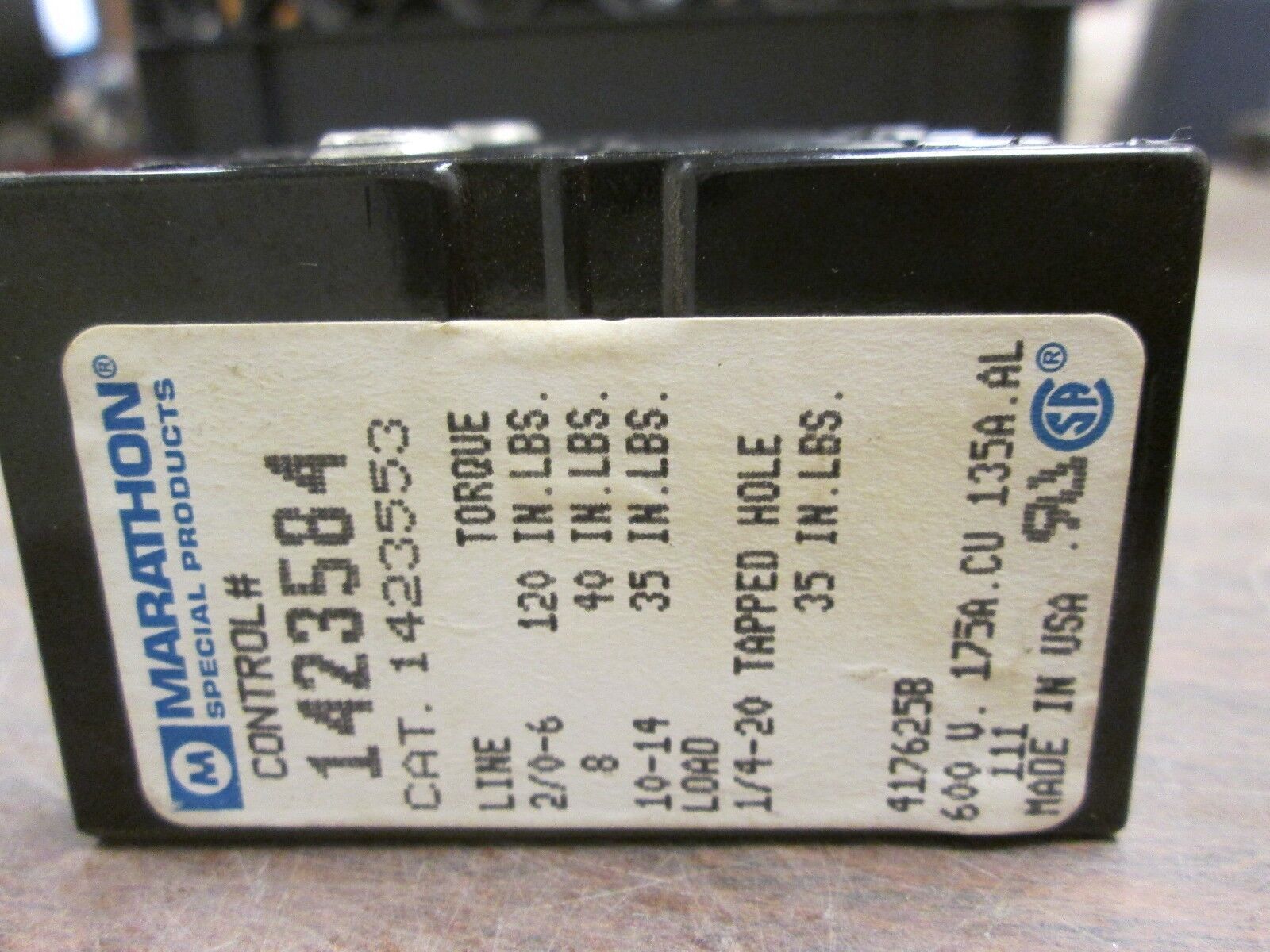 Marathon Power Distribution Block 1423584 175A 600V 3P Used
