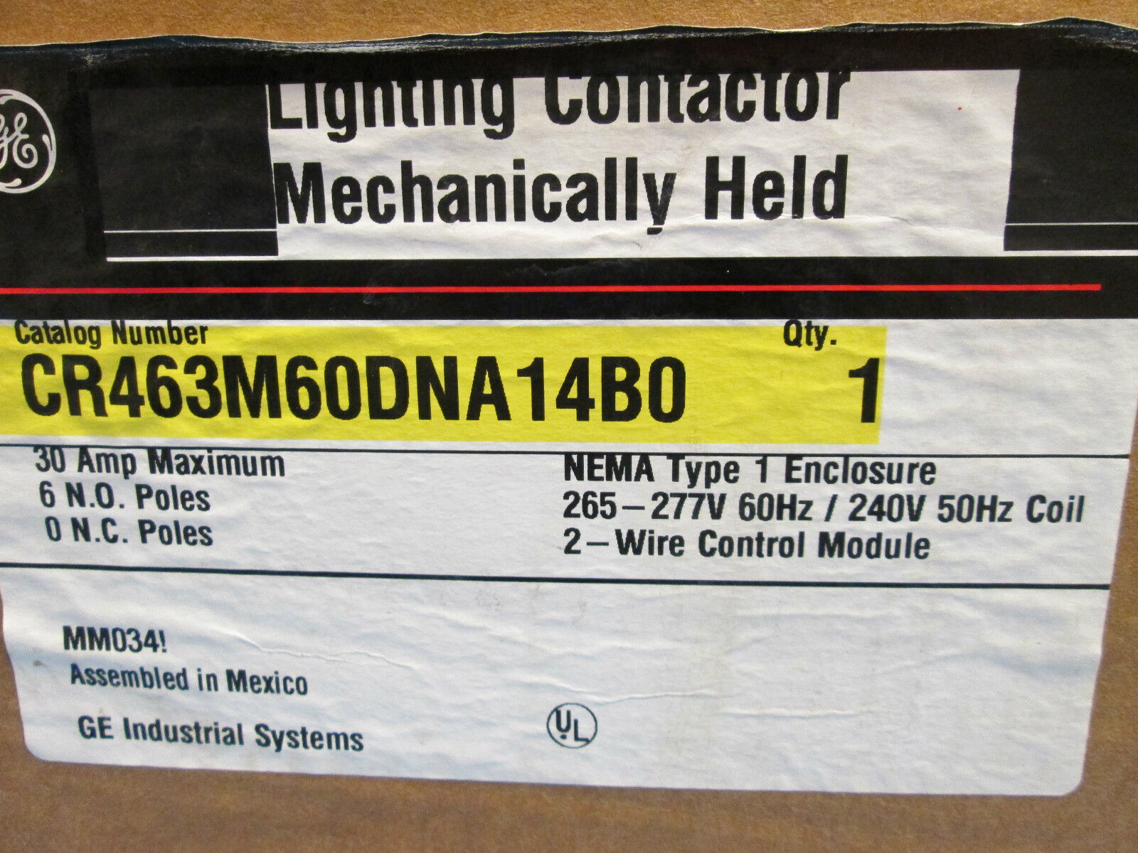 GE CR463M60DNA14B0 Mechanically Held 6p Lighting Contactor 277v coil New Surplus