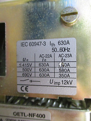 ABB Disconnect Switch OETL-NF400 400A 600V 3Ph Used