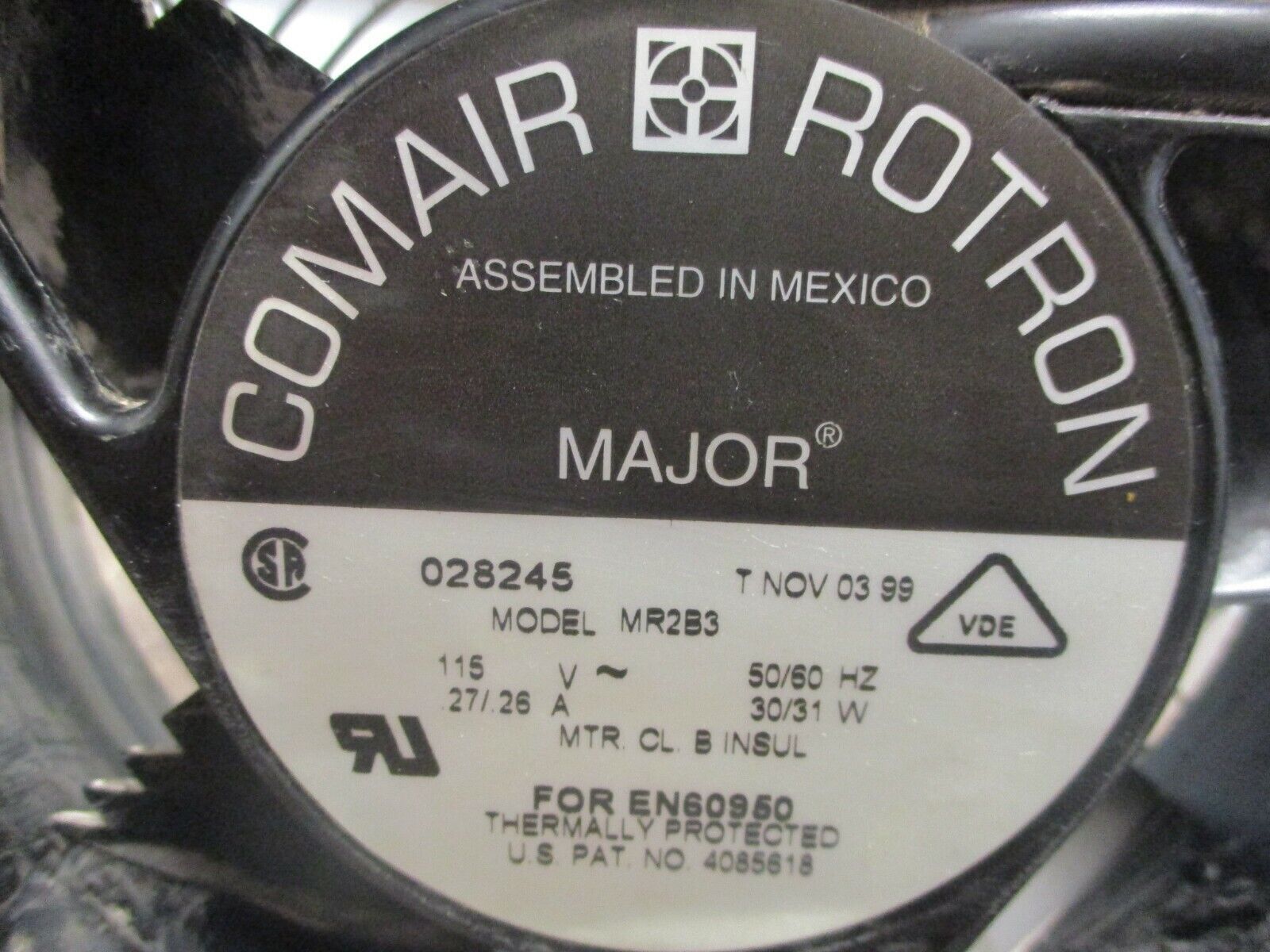 Comair Rotron Major MR2B3 Axial Fan 028245 115V 50/60Hz 0.27/0.26A 30/31W Used