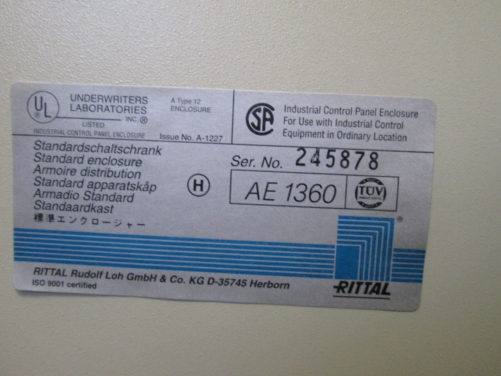 Siemens Enclosed Starter 3RT1064-6...6 120-127V Coil Rittal AE 1360 Enclosure