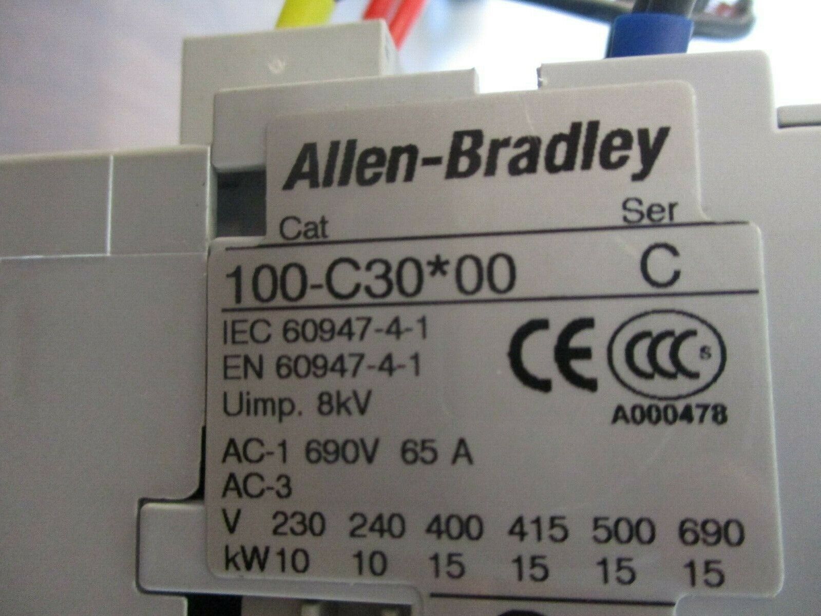 Allen-Bradley Contactor 100-C30*00 Ser. C 24V Coil 55A 600V w/ Aux Contact Block