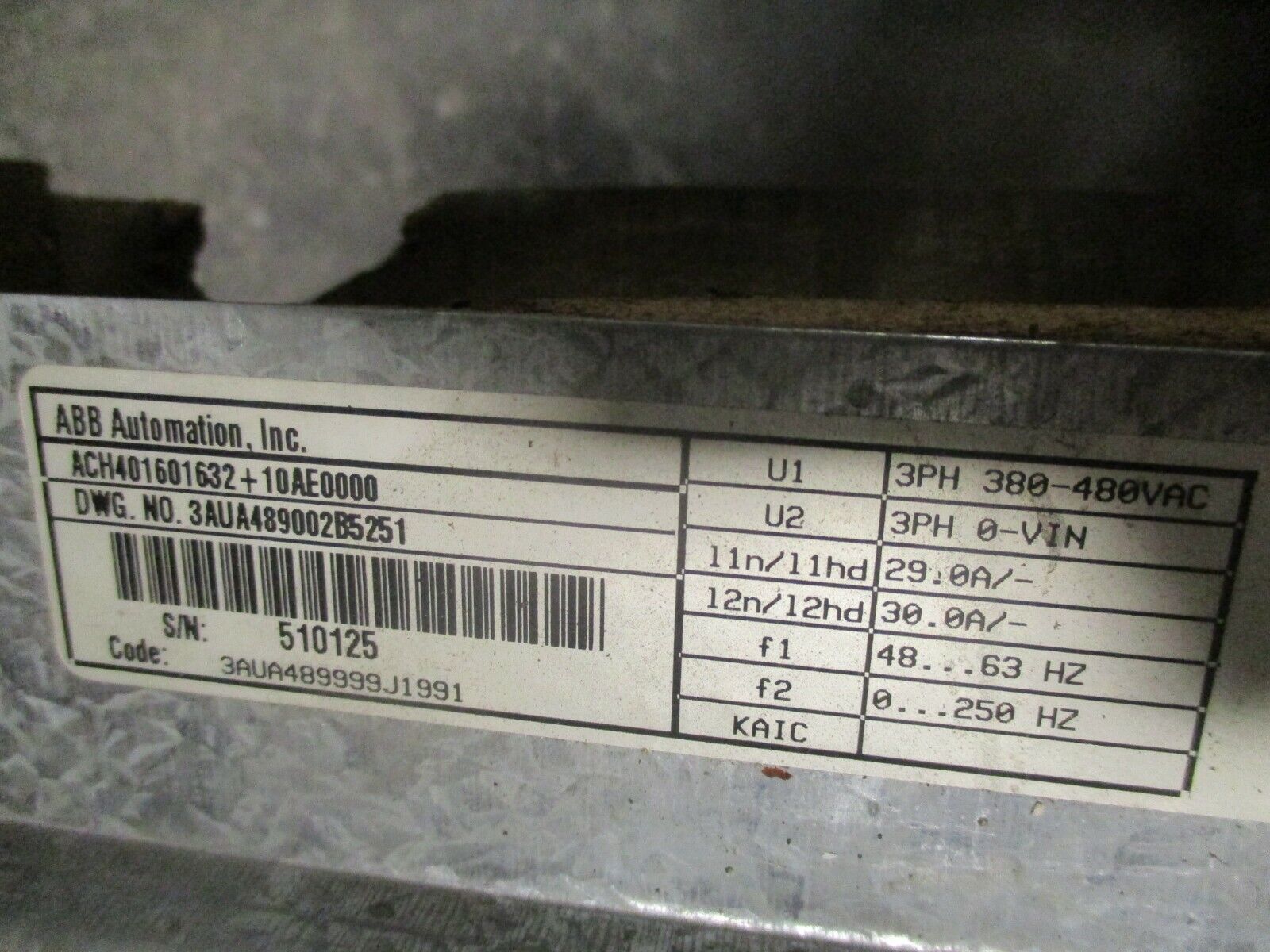 ABB ACH401 AC Drive w/ Bypass ACH401601632+10AE0000 20HP 3Ph 380-480V Used