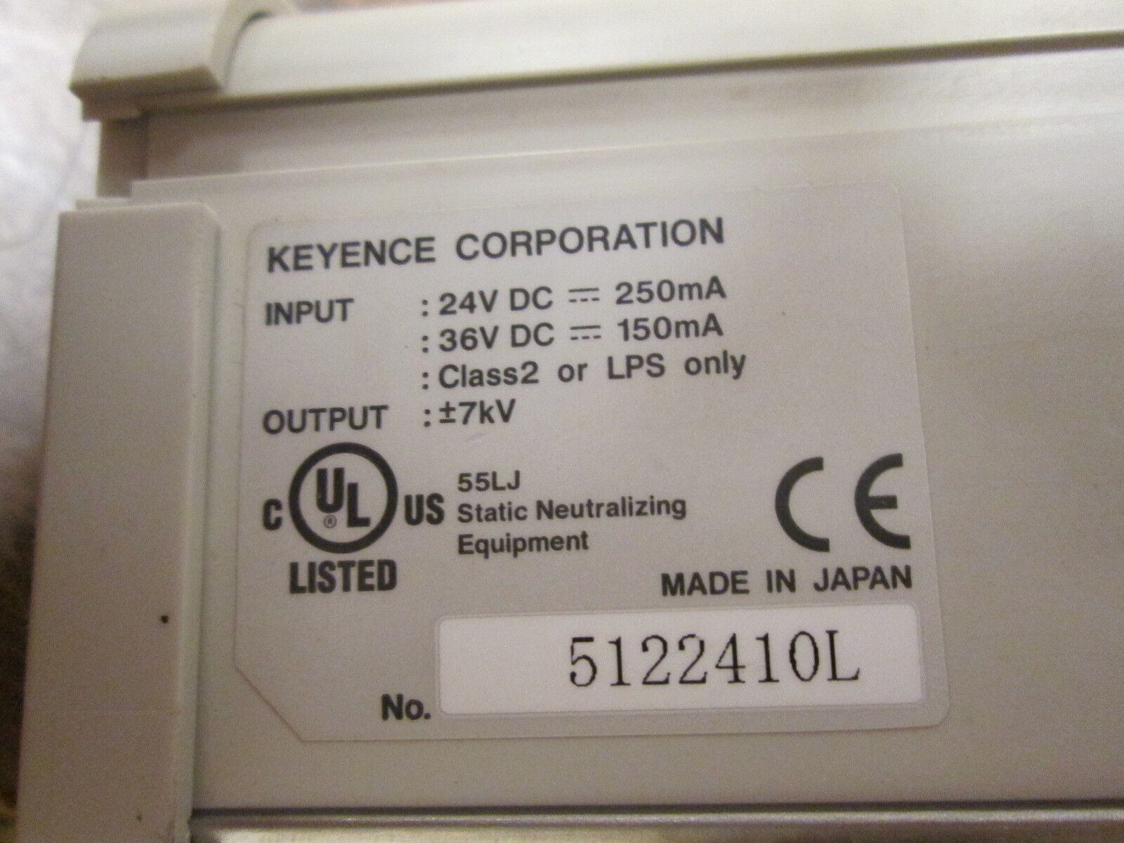 Keyence Static Elimination Bar Type Main Unit SJ-R060 Used