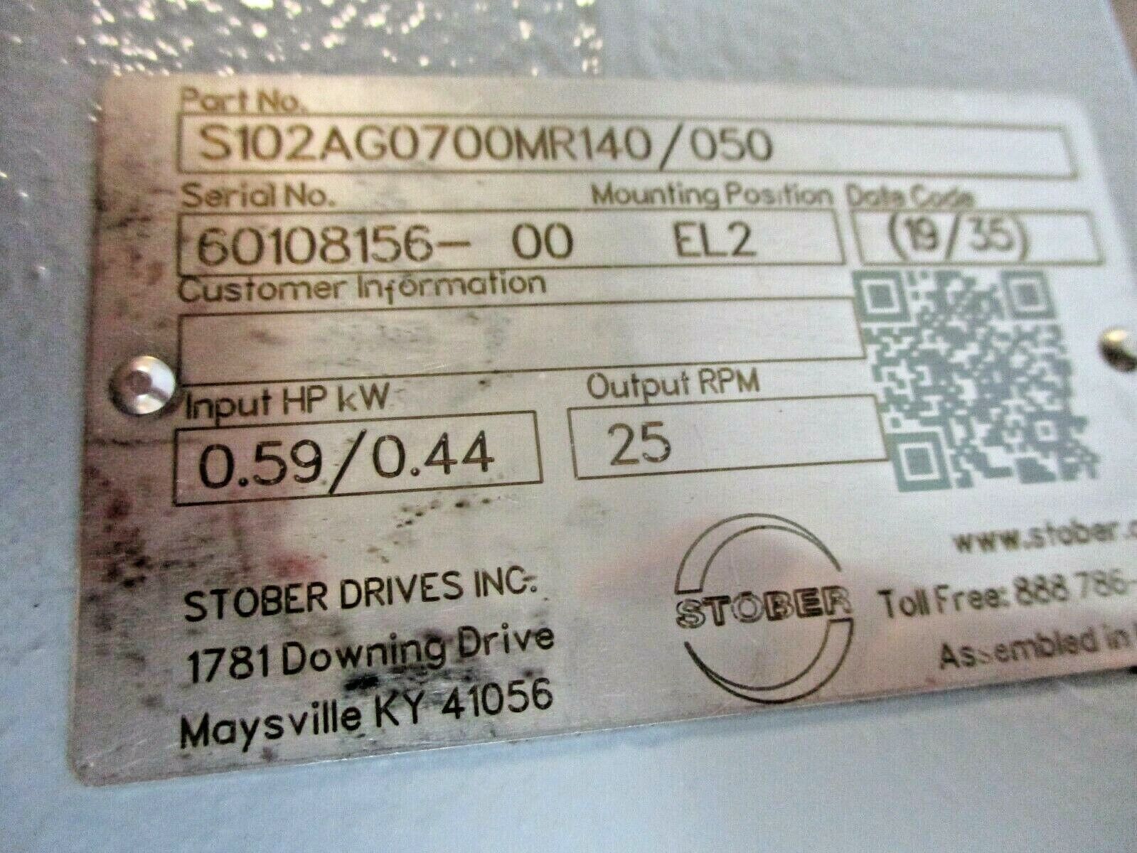 Stober Reducer S102AG0700MR140/050 25RPM Output 0.59HP Input *Minor Shelf Wear*