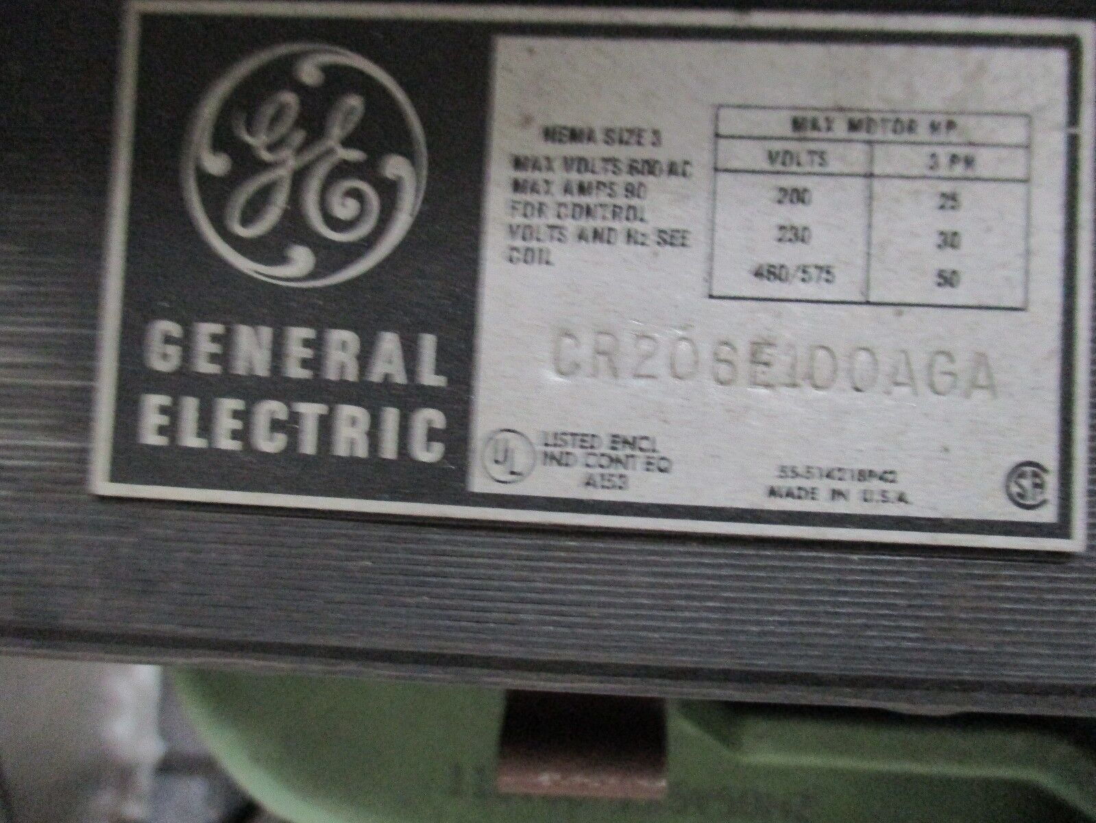 GE Enclosed Starter CR206E100AGA 115V Coil Size 3 90A 600V Used