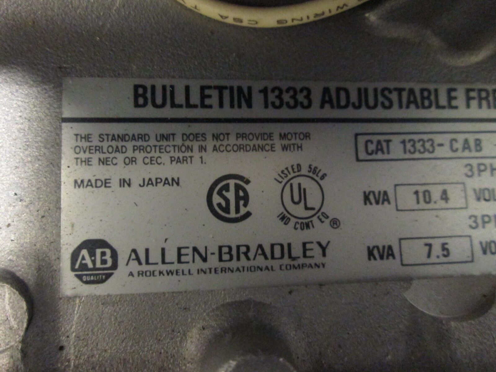 Allen-Bradley AC Drive 1333-CAB 5HP *Missing Cover Screw* Used