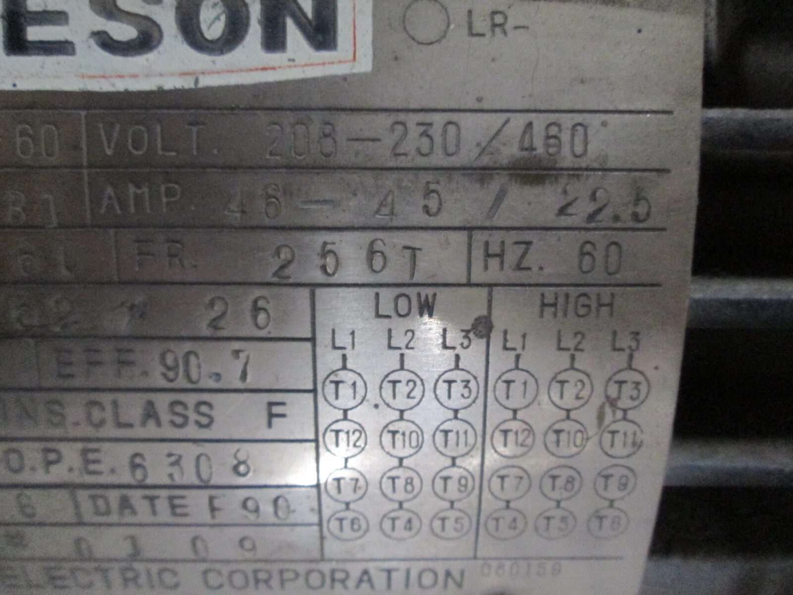 Leeson N256T34FB1 AC Motor 150 0 3 3 -60 2HP 3460RPM FR: 256T 208-230/460V Used