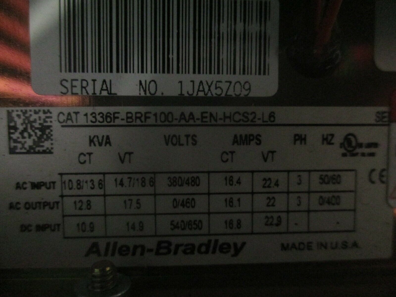 Allen-Bradley 1336 Plus II AC Drive 1336F-BRF100-AA-EN-HCS2-L6 10HP Used