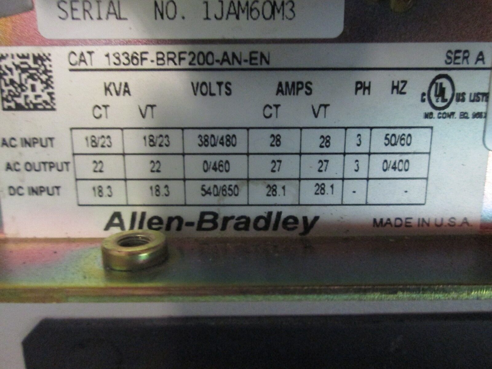 Allen-Bradley 1336 Plus II Drive 1336F-BRF200-AJ-EN-HJ2 20HP w/ L6 Board Used