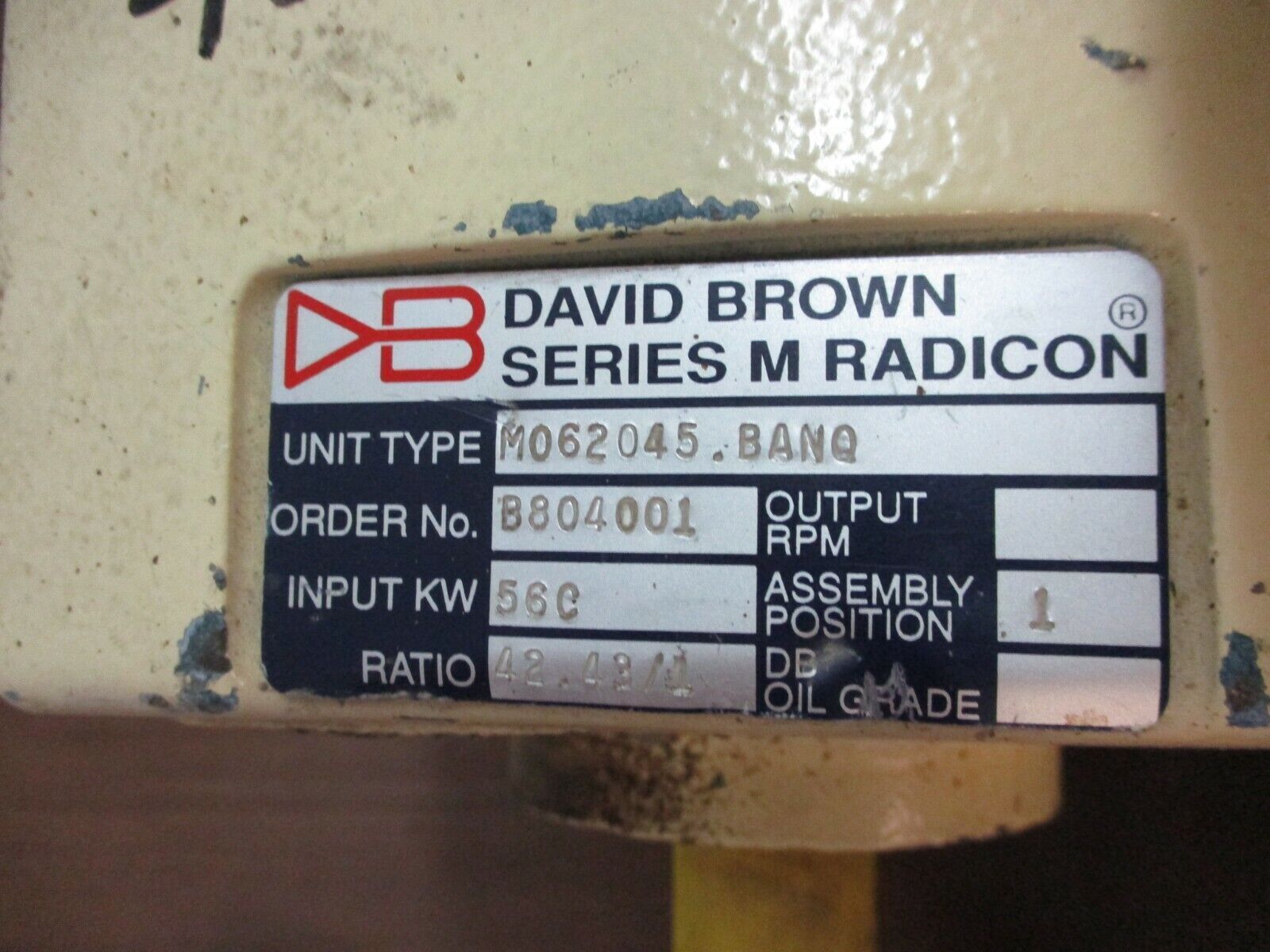 David Brown Series M Radicon Gear Reducer M062045.BANQ Ratio: 42.43:1 Used