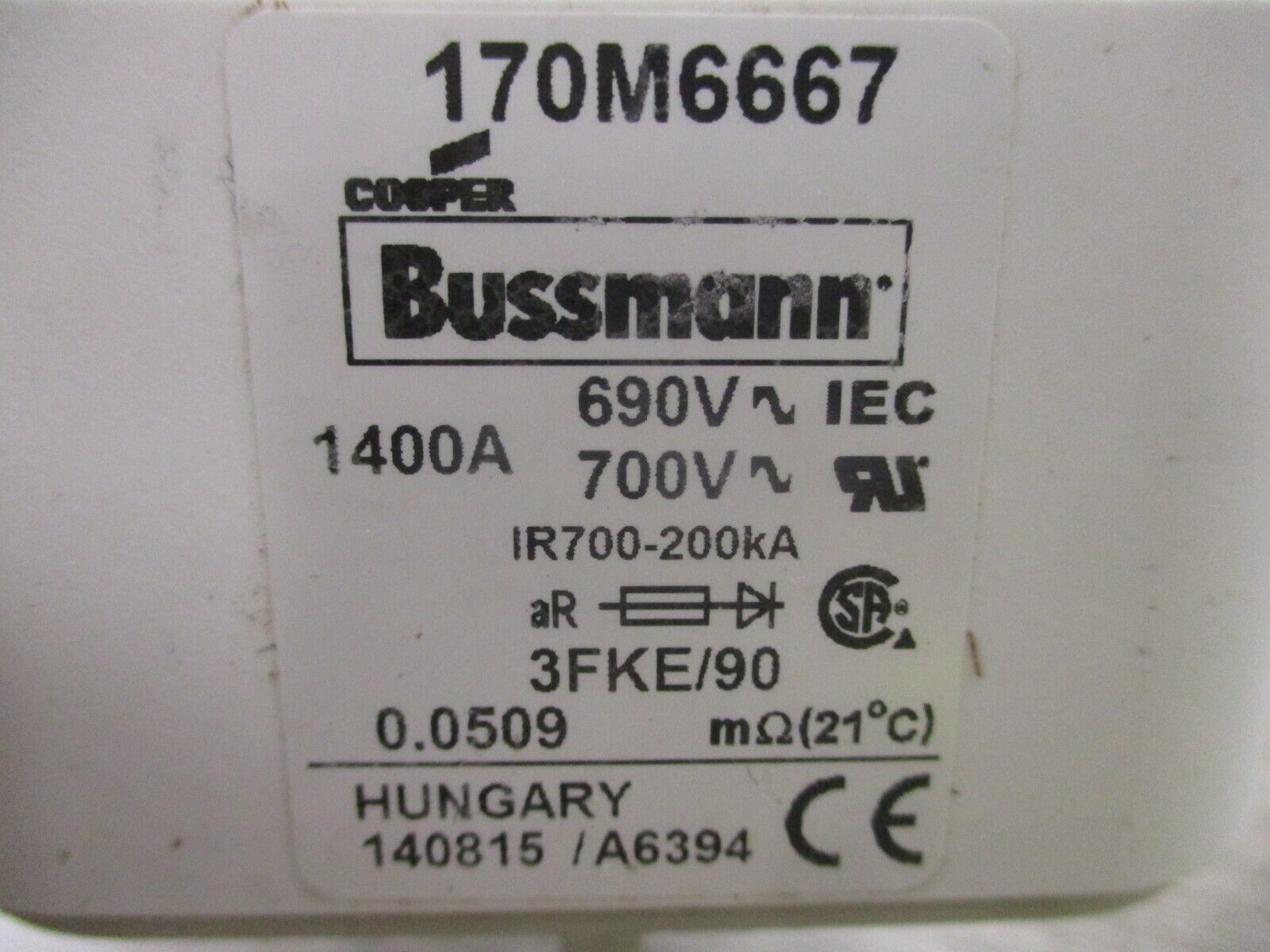 Cooper Bussmann Fuse 170M6667-G 1400A 690V New Surplus