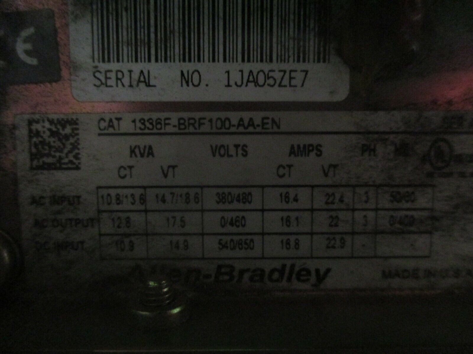 Allen-Bradley 1336 Plus II AC Drive 1336F-BRF100-AA-EN 10HP *No Keypad* Used