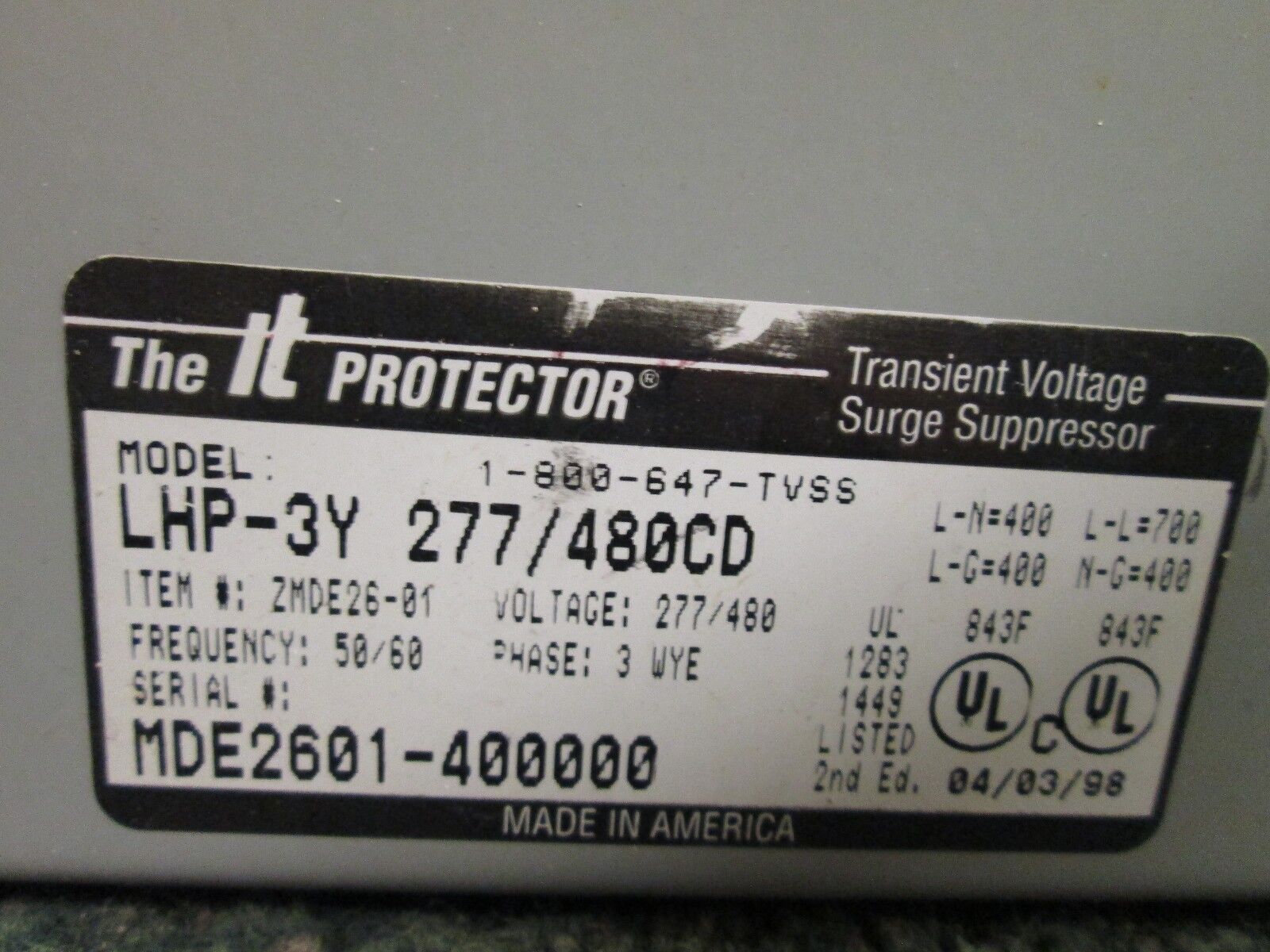 Innovative Technology Transient Voltage Surge Suppressor LHP-3Y 277/480CD