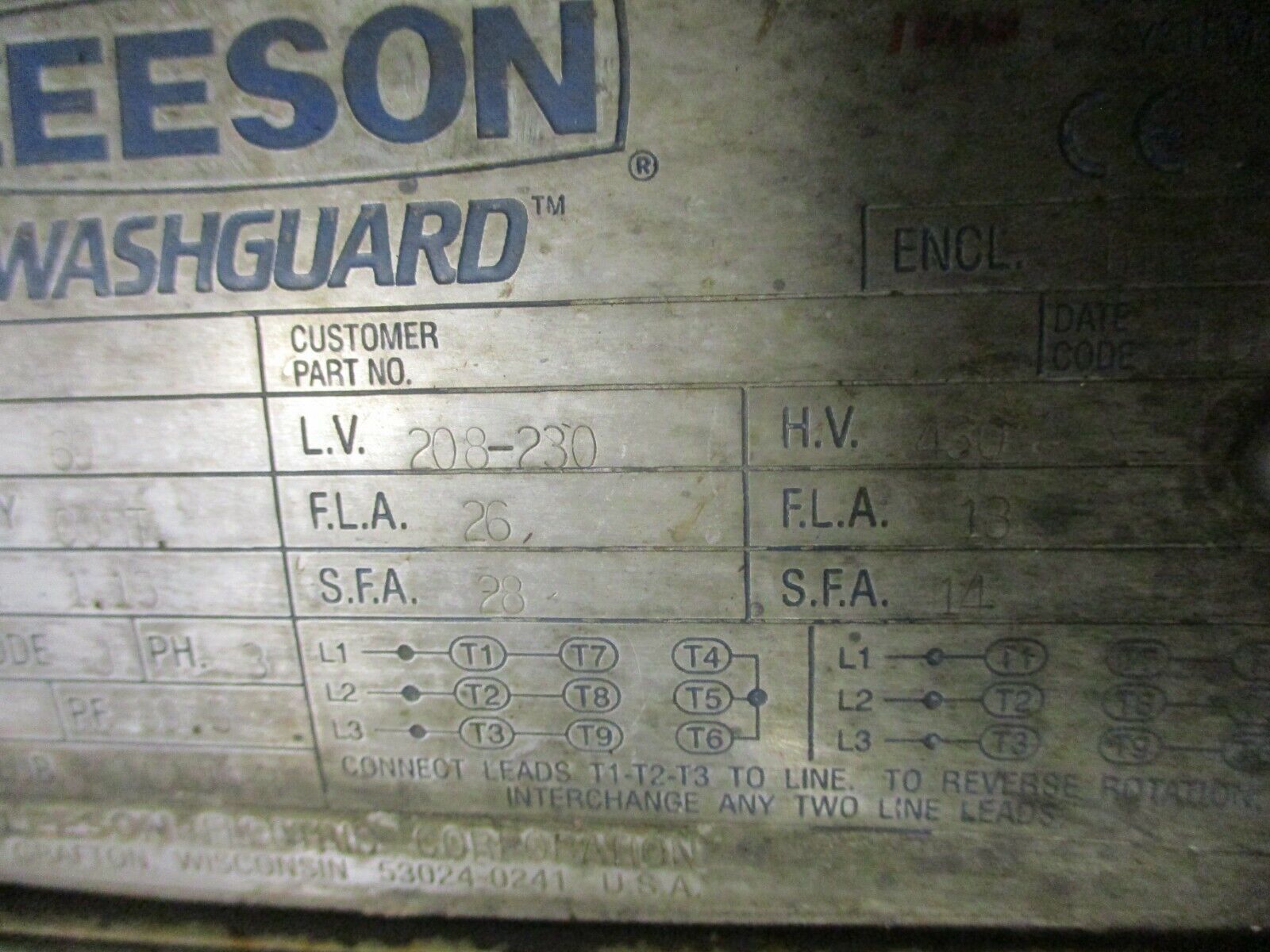 Leeson Hydraulic Pump w/ Tank C215T17WK23 10HP 208-230/460V 26/13A Used