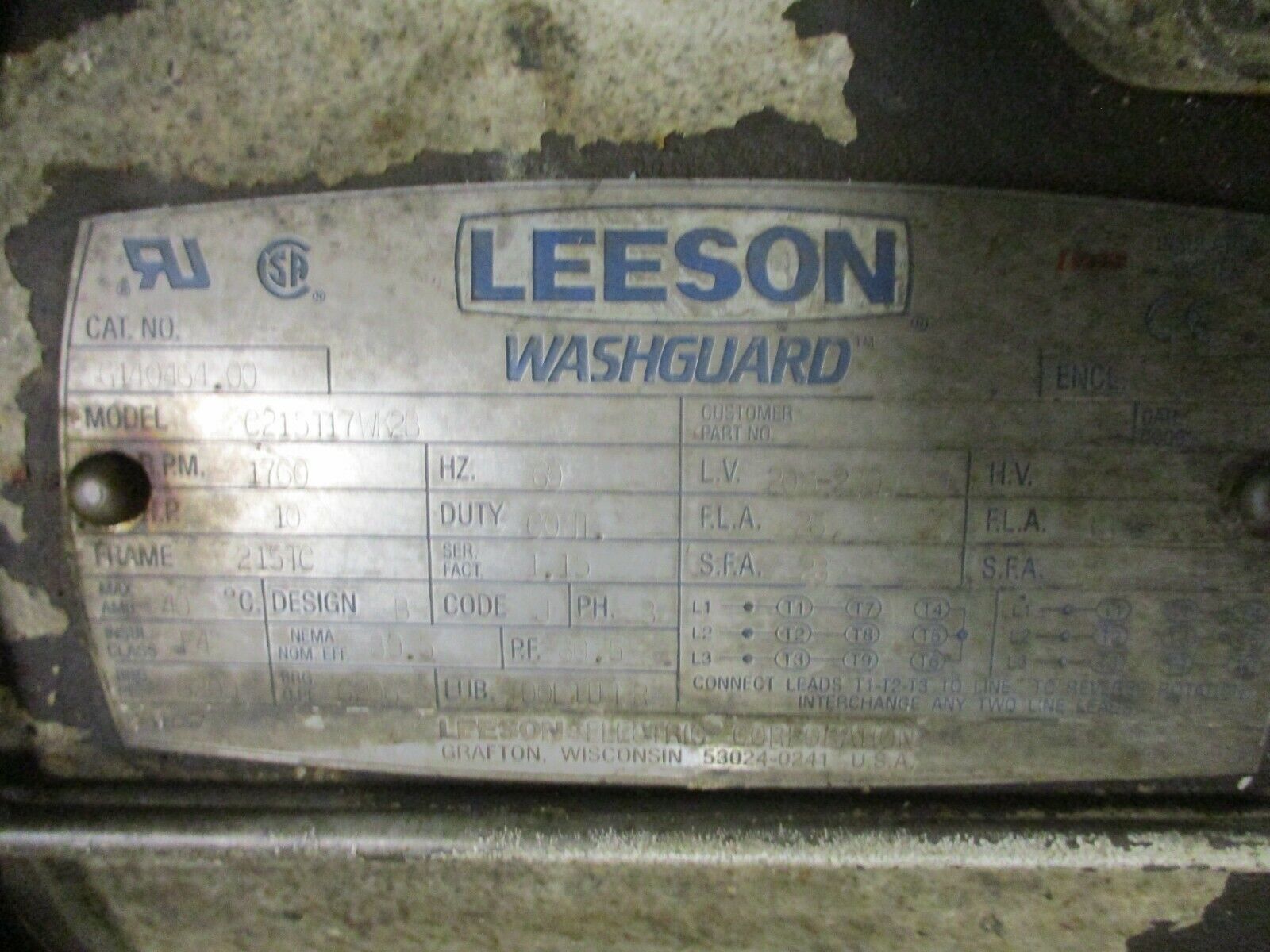 Leeson Hydraulic Pump w/ Tank C215T17WK23 10HP 208-230/460V 26/13A Used