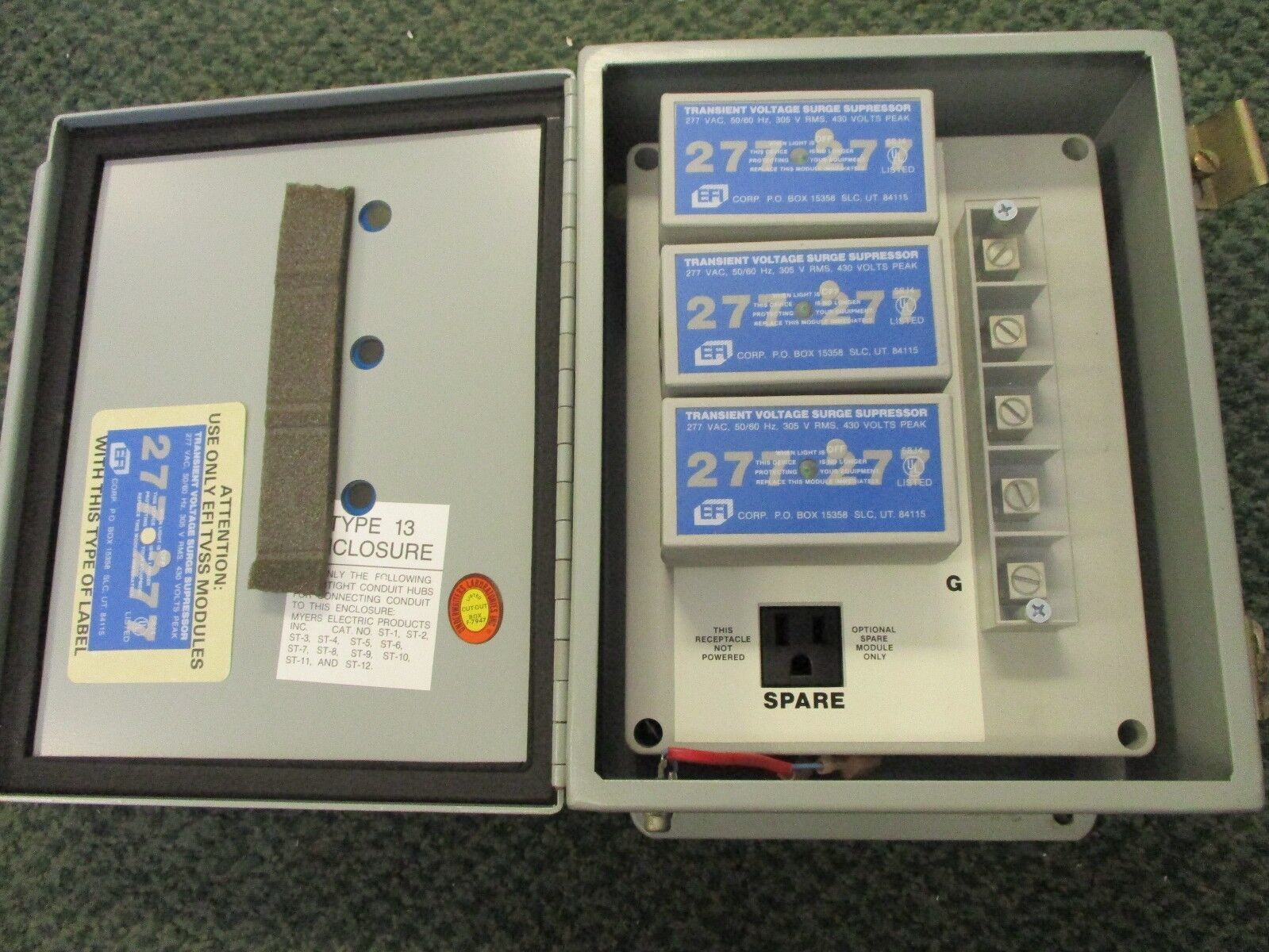 EFI Modular Surge Suppressor TVSS 277V 50/60Hz 305V RMS 430V Peak 3Ph Used
