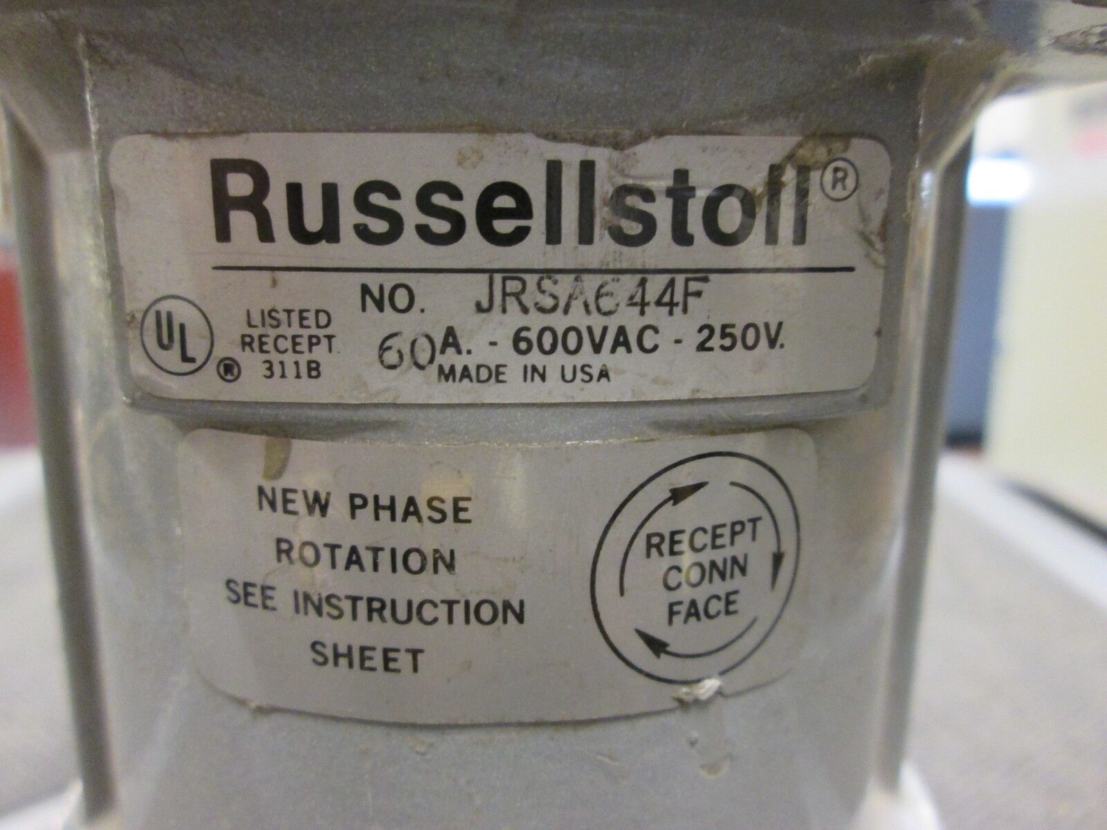 RussellStoll Receptacle JRSA644F 60A 600V 3P 4W Used