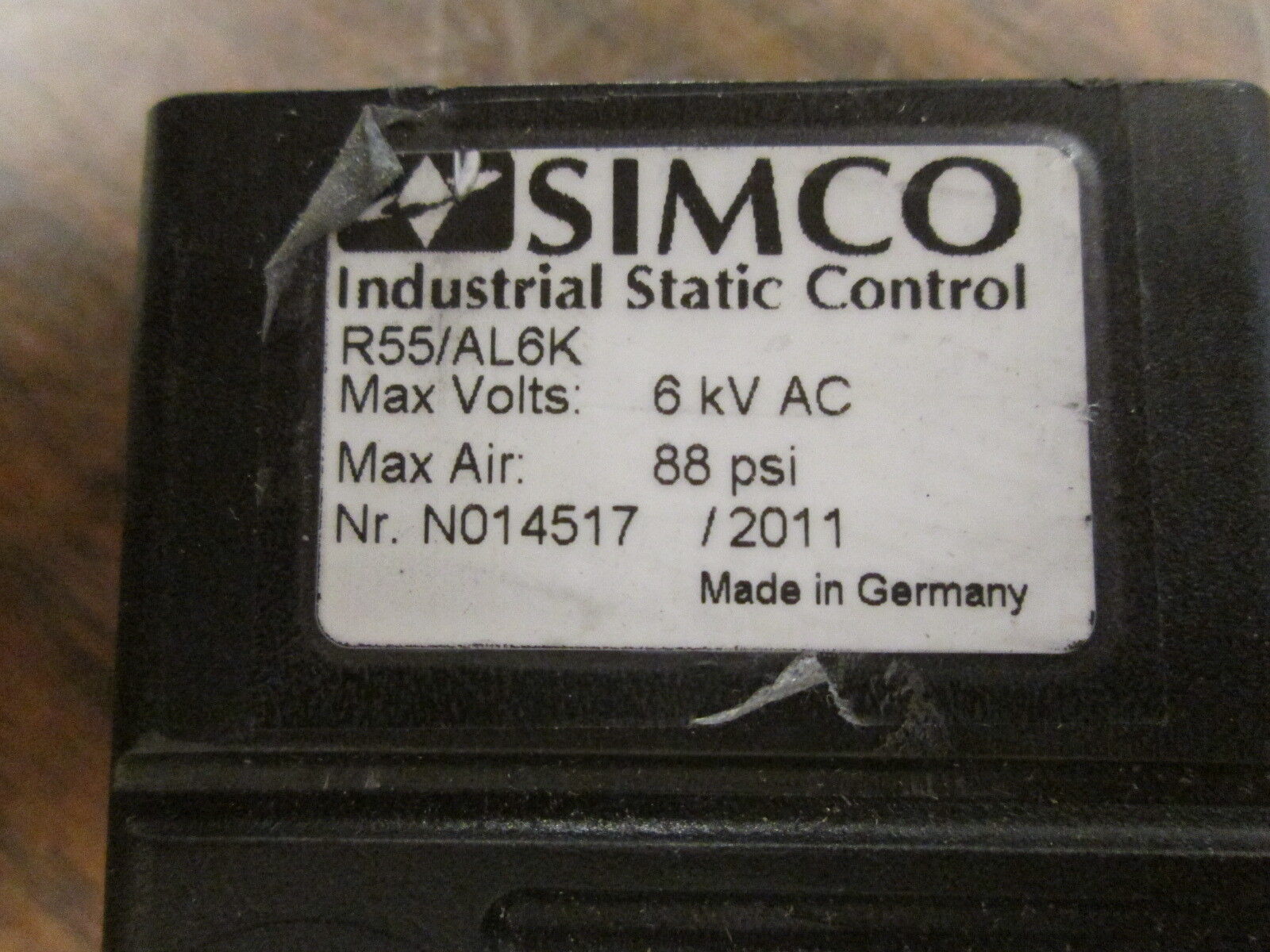 SIMCO Ionizing Air Nozzle R55/AL6K 6KV AC 88PSI Used